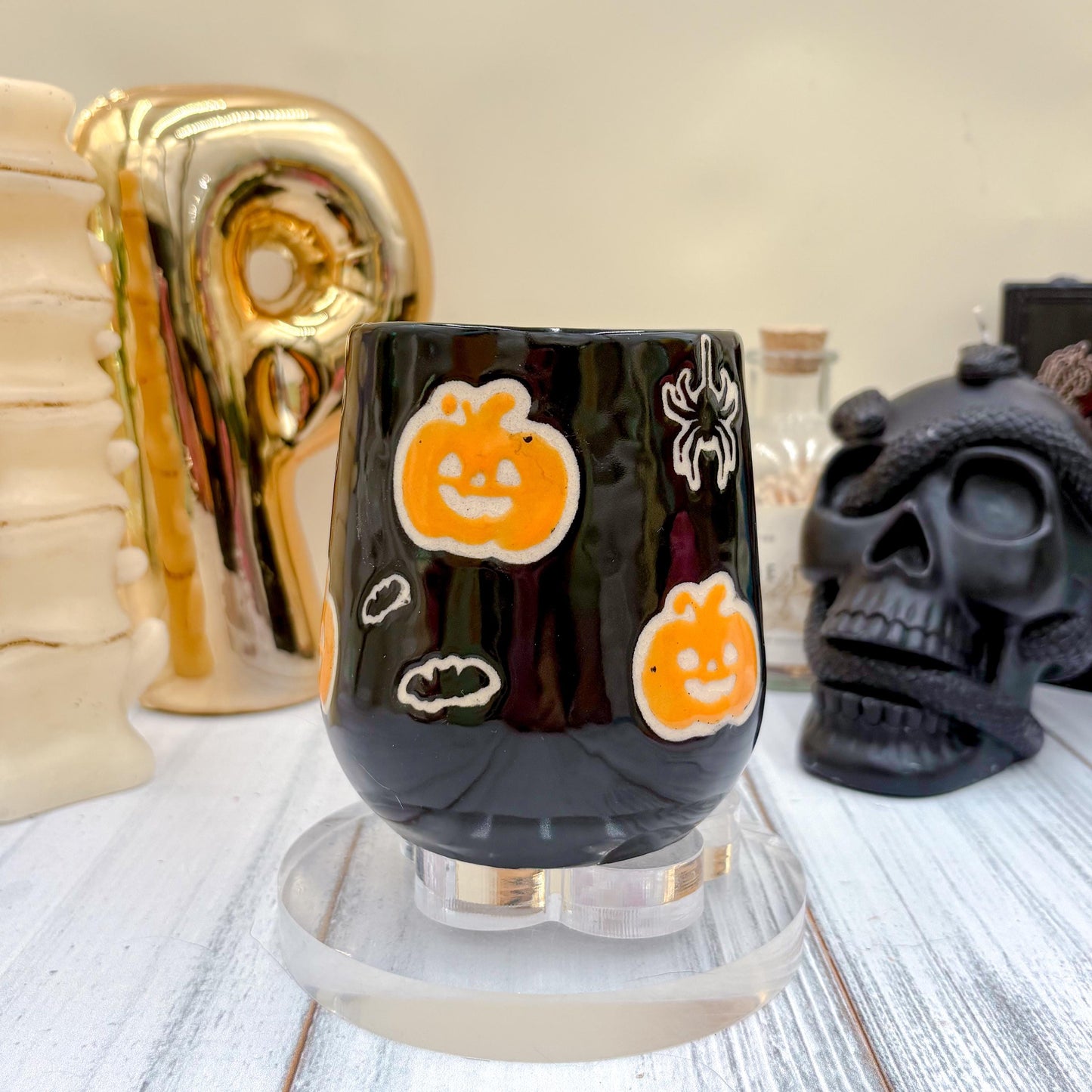 Black Pumkin Ceramic Mug, Autumn Gift For Her, Retro Fall Mug, Halloween Gift, Spooky Mug Handmade, Cute Autumn Mugs, Pumpkin Ceramic Mug