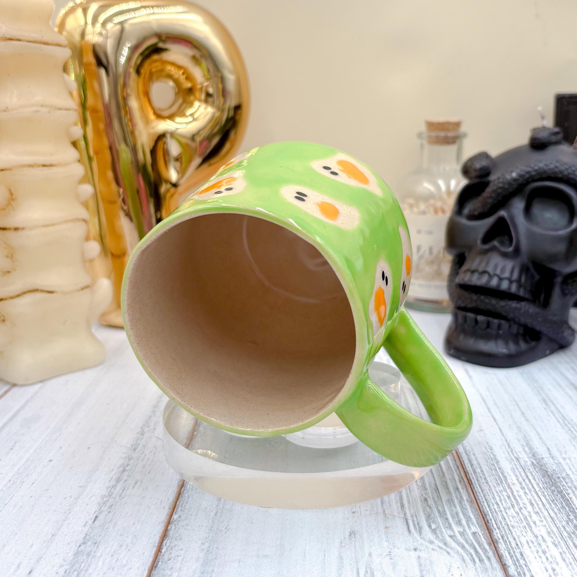 Green Ghost Pumkin Ceramic Mug, Autumn Gift For Her, Retro Fall Mug, Halloween Gift, Spooky Mug Handmade, Cute Autumn Mugs, Ghost Mug