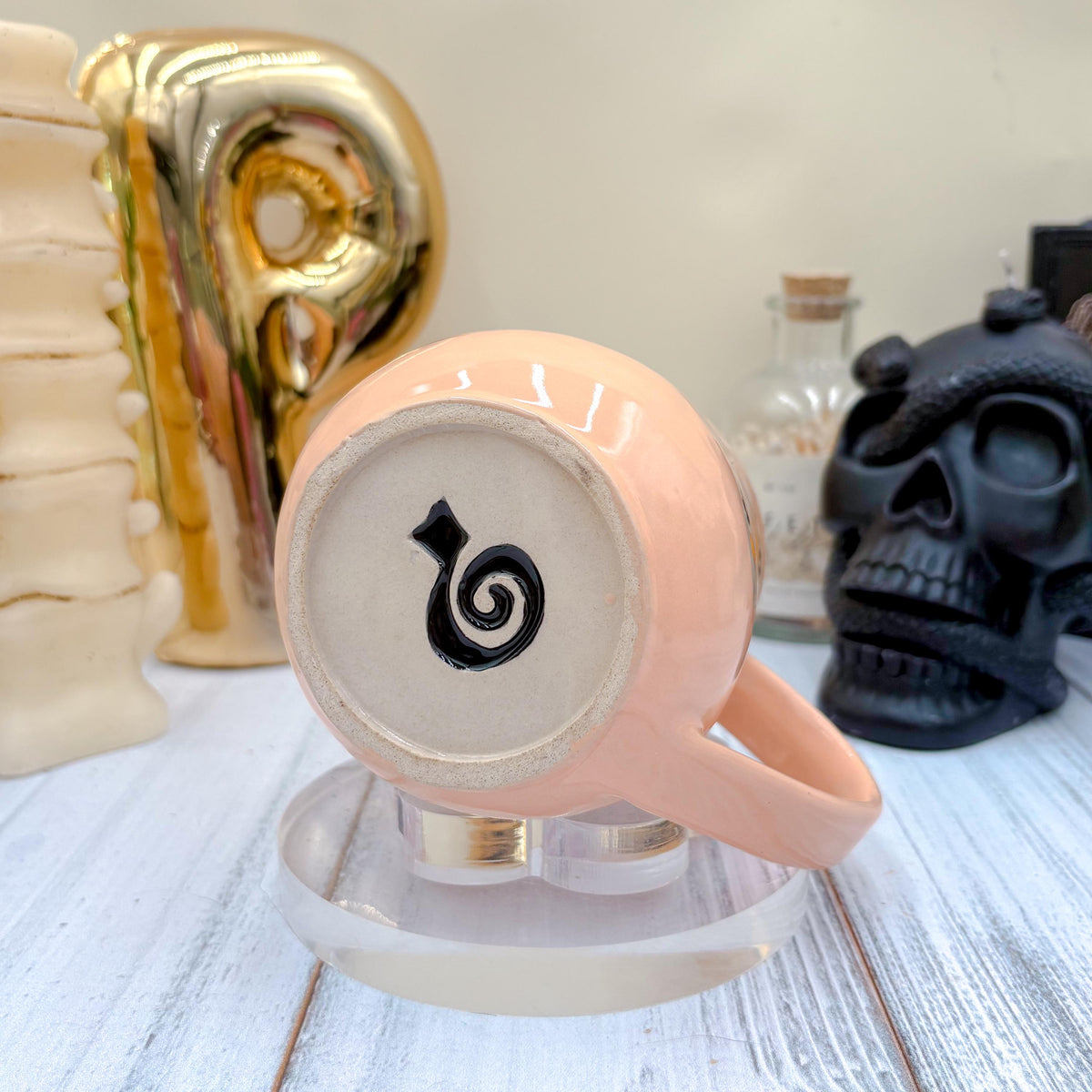 Peach Ghost Pumkin Ceramic Mug, Autumn Gift For Her, Retro Fall Mug, Halloween Gift, Spooky Mug Handmade, Cute Autumn Mugs, Ghost Mug