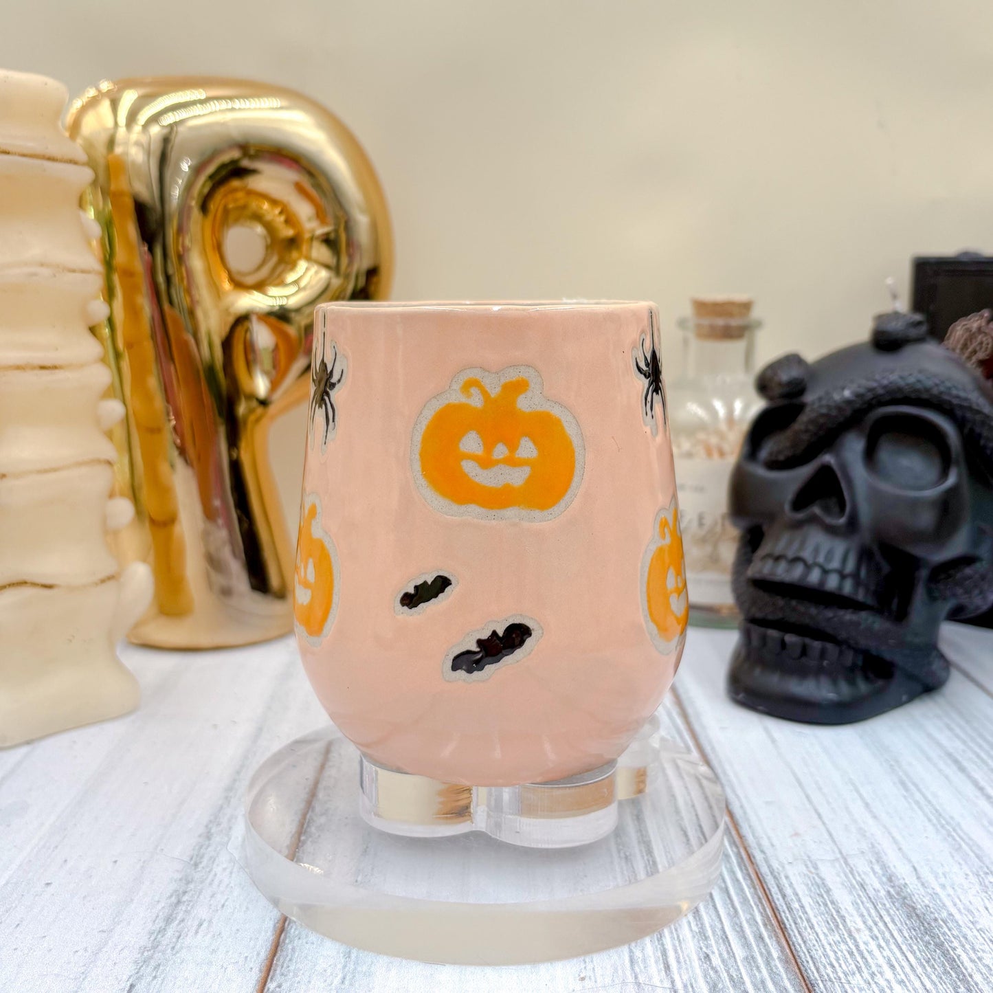 Peach Pumkin Ceramic Mug, Autumn Gift For Her, Retro Fall Mug, Halloween Gift, Spooky Mug Handmade, Cute Autumn Mugs, Pumpkin Ceramic Mug