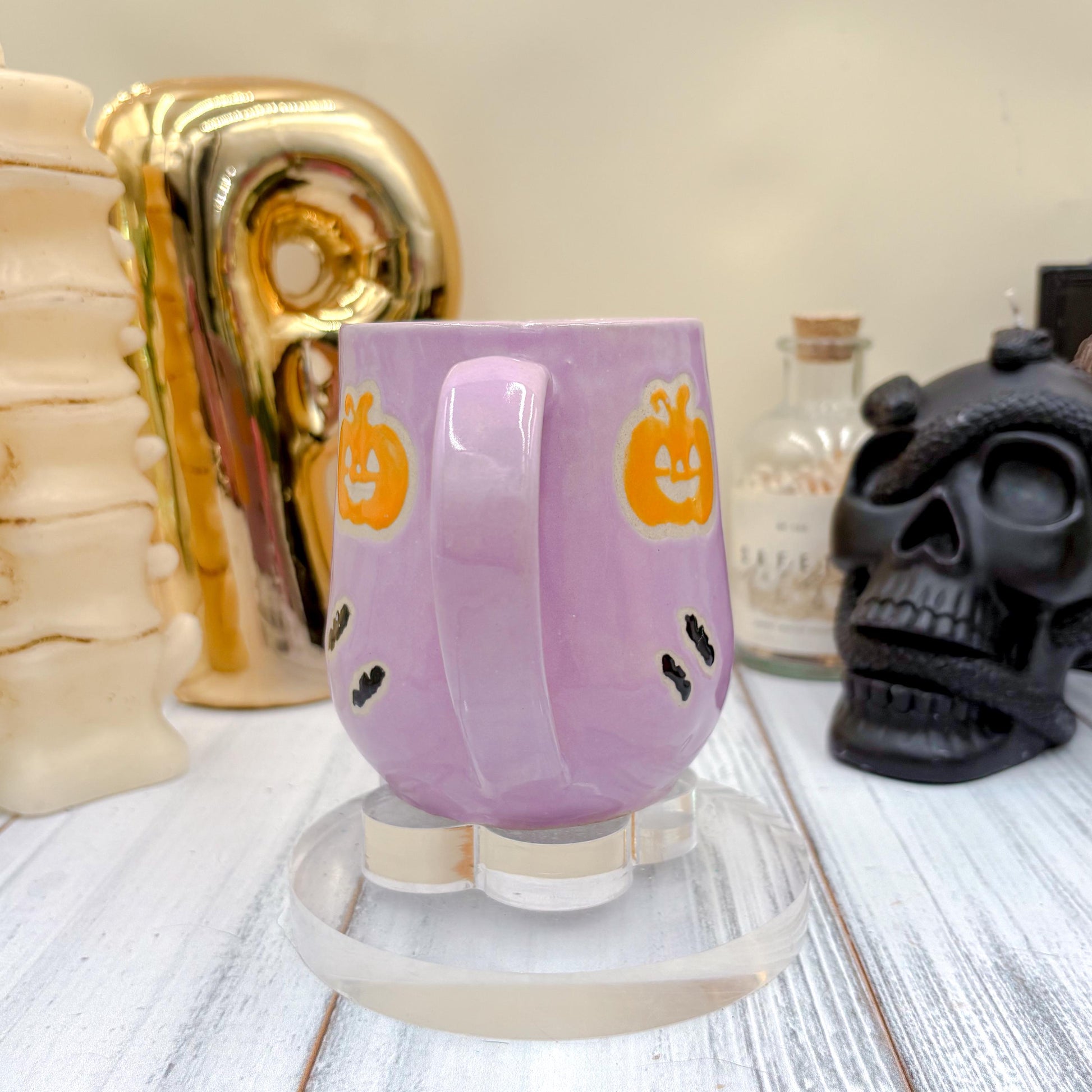 Purple Pumkin Ceramic Mug, Autumn Gift For Her, Retro Fall Mug, Halloween Gift, Spooky Mug Handmade, Cute Autumn Mugs, Pumpkin Ceramic Mug