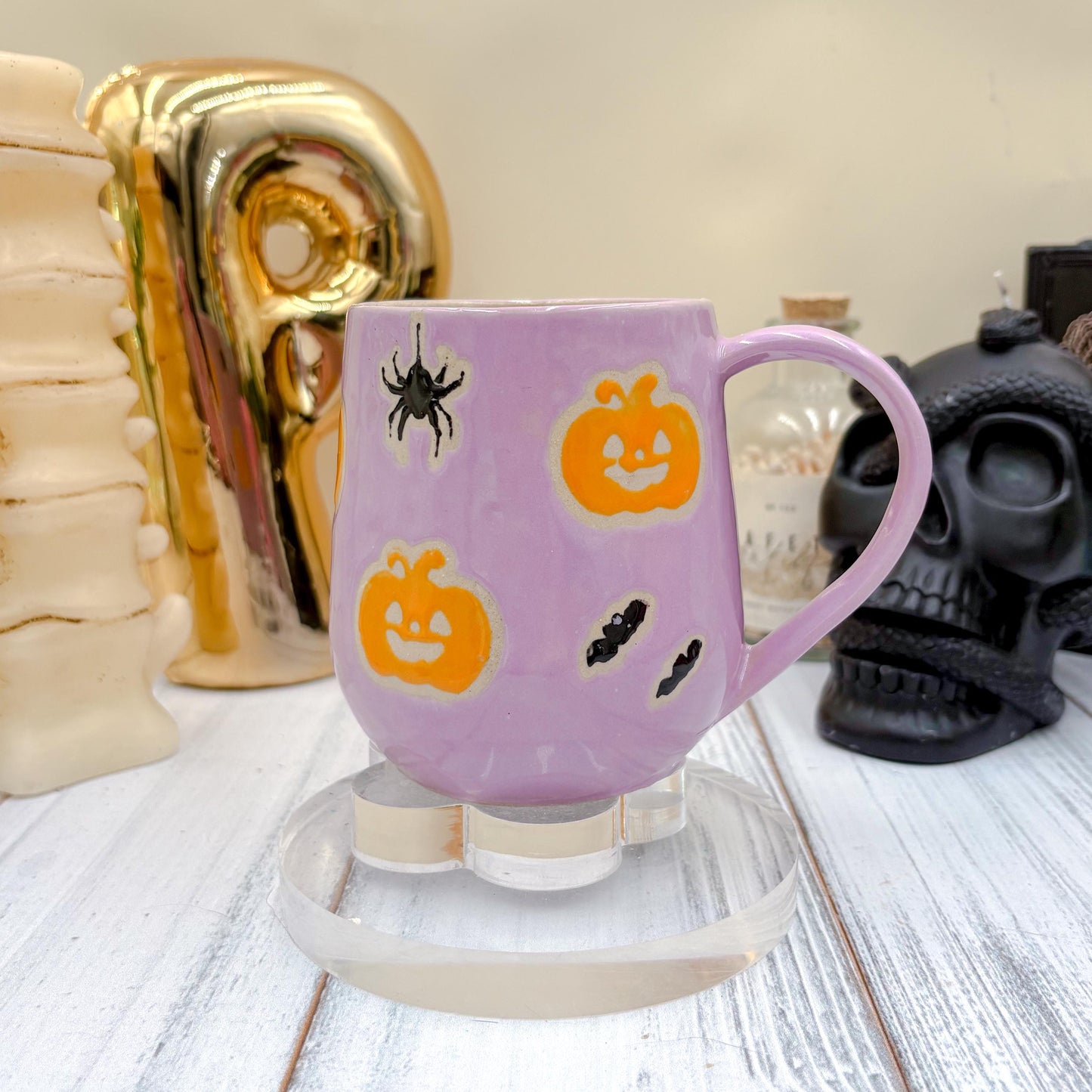 Purple Pumkin Ceramic Mug, Autumn Gift For Her, Retro Fall Mug, Halloween Gift, Spooky Mug Handmade, Cute Autumn Mugs, Pumpkin Ceramic Mug