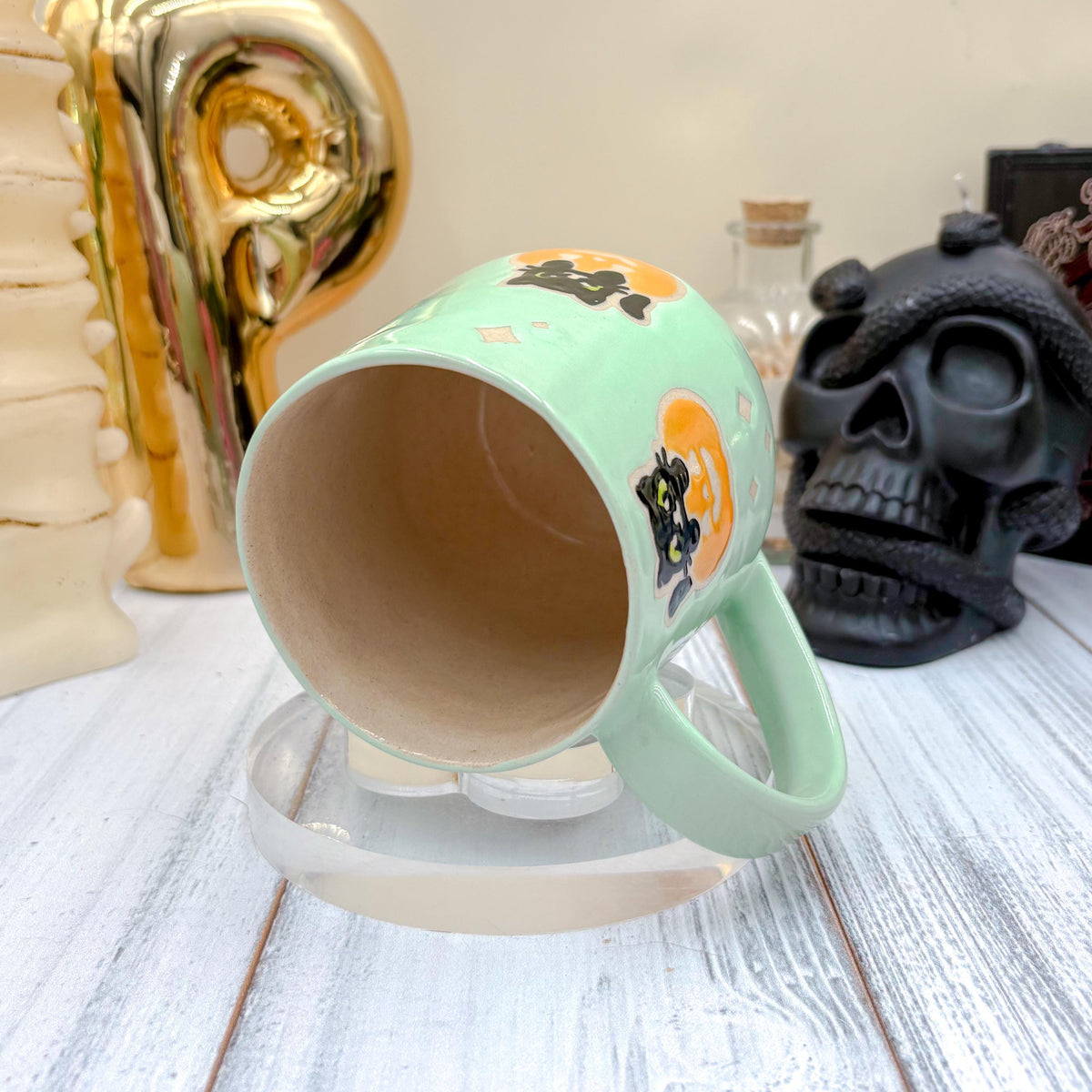 Aqua Ghost Pumkin Ceramic Mug, Autumn Gift For Her, Retro Fall Mug, Halloween Gift, Spooky Mug Handmade, Cute Autumn Mugs, Ghost Mug
