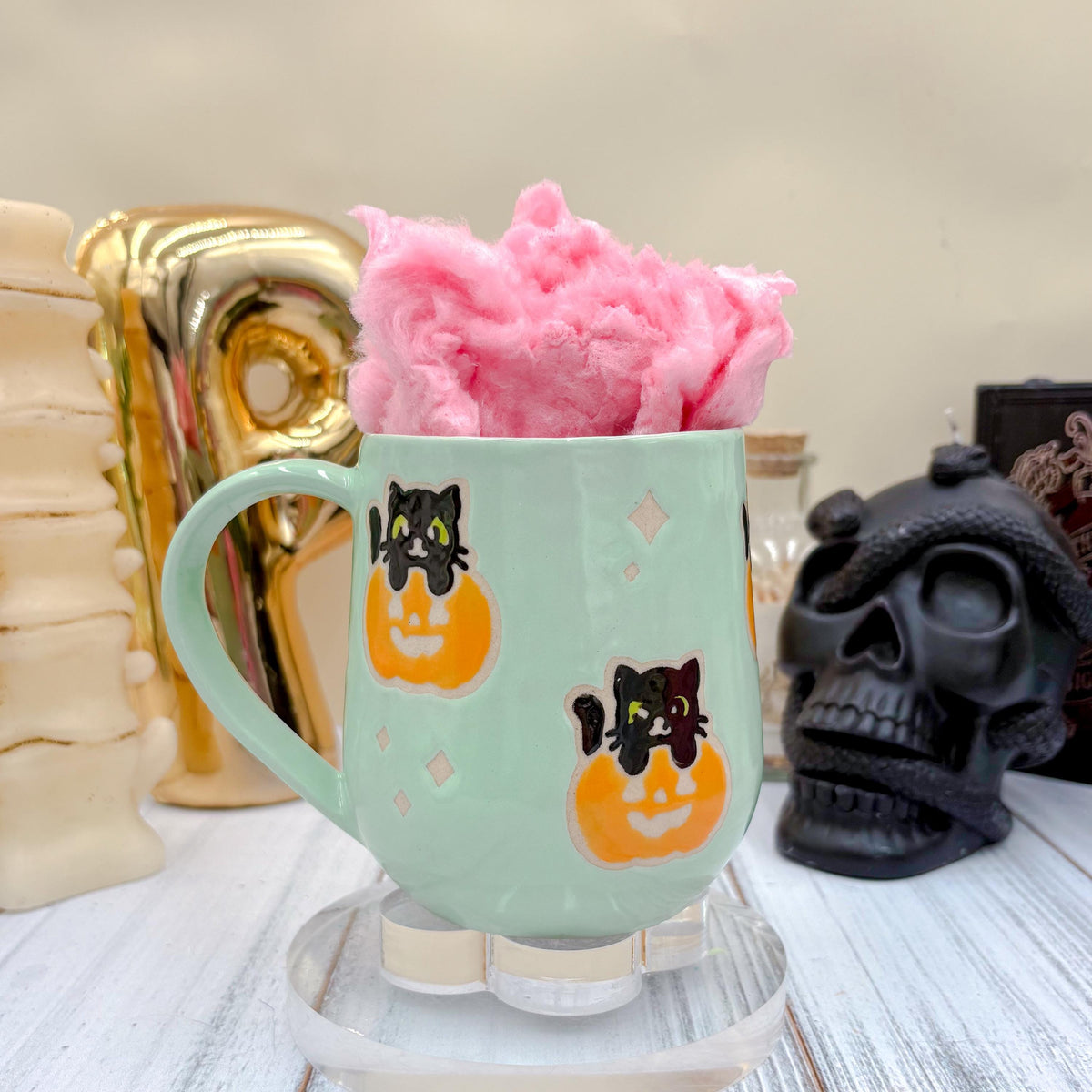 Aqua Ghost Pumkin Ceramic Mug, Autumn Gift For Her, Retro Fall Mug, Halloween Gift, Spooky Mug Handmade, Cute Autumn Mugs, Ghost Mug