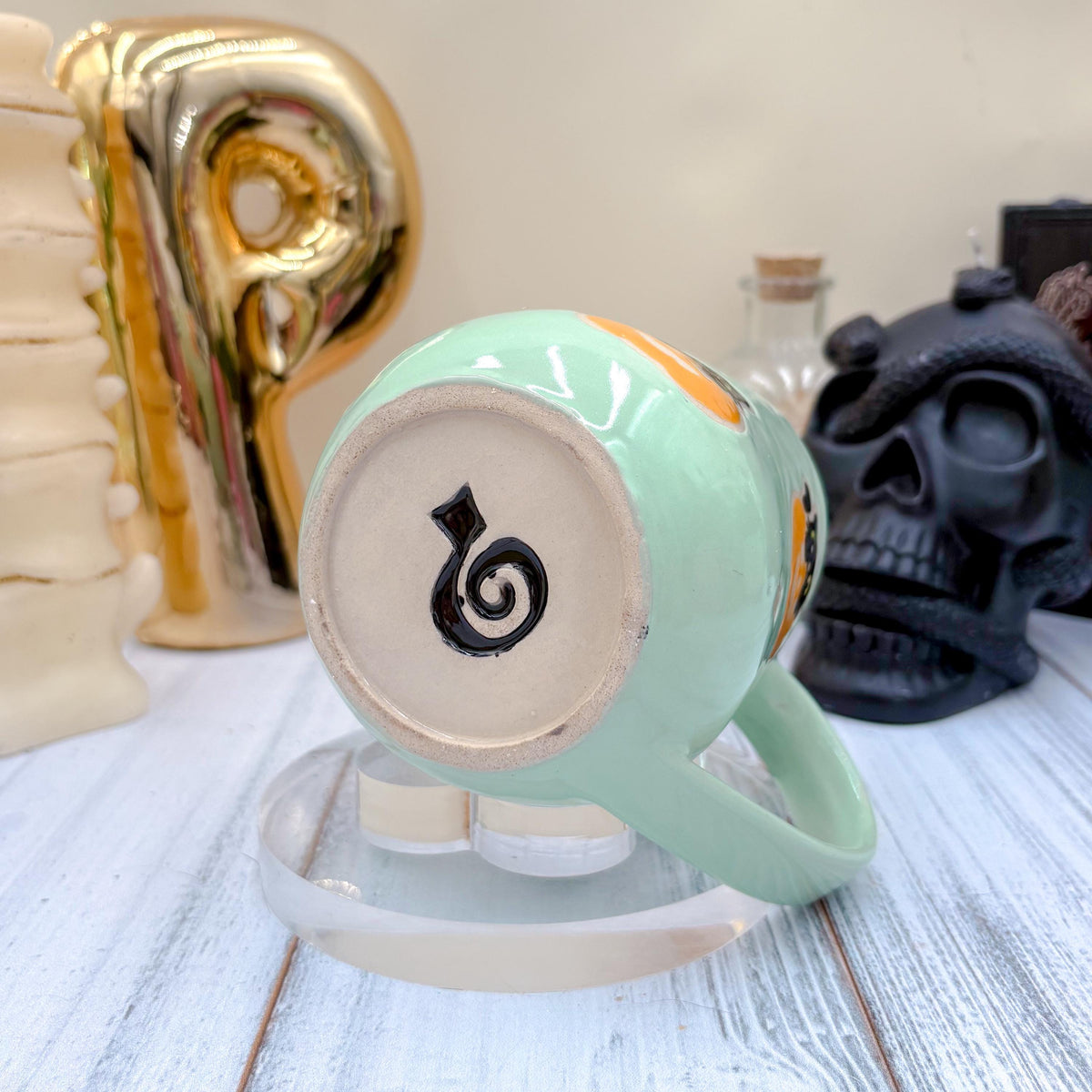 Aqua Ghost Pumkin Ceramic Mug, Autumn Gift For Her, Retro Fall Mug, Halloween Gift, Spooky Mug Handmade, Cute Autumn Mugs, Ghost Mug
