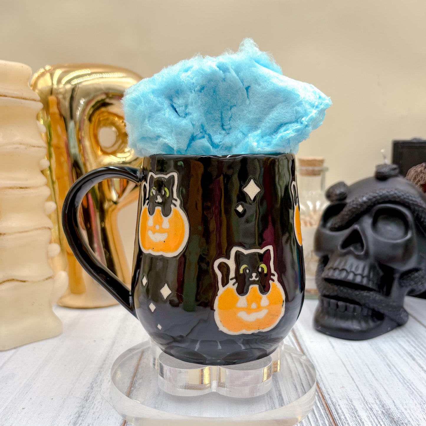 Black Kitty Pumkin Ceramic Mug, Autumn Gift, Retro Fall Mug, Halloween Gift, Spooky Mug Handmade, Cute Autumn Mugs, Cat Mug, Pumpkin Mug
