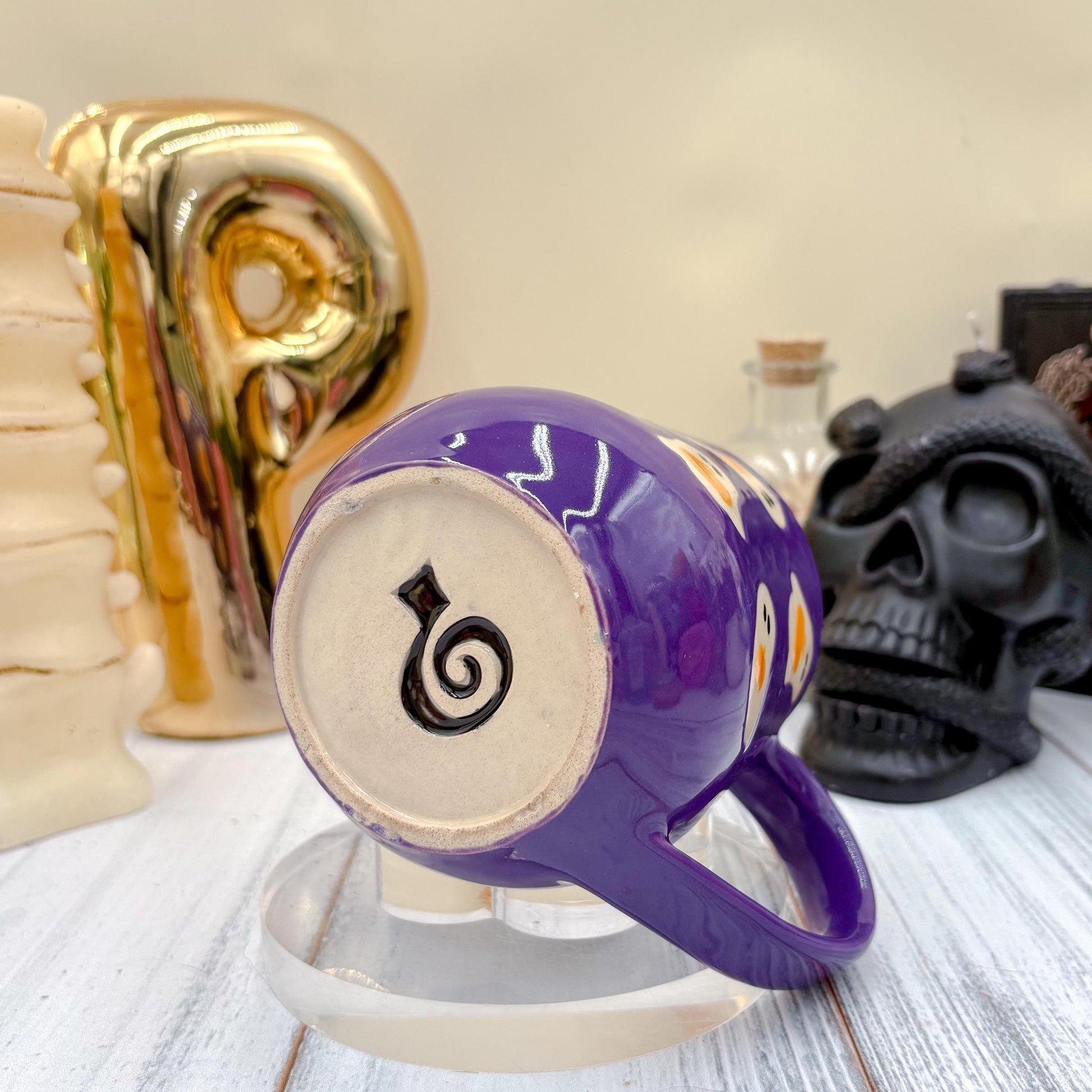 Dark Purple Ghost Pumkin Ceramic Mug, Autumn Gift For Her, Retro Fall Mug, Halloween Gift, Spooky Mug Handmade, Cute Autumn Mugs, Ghost Mug
