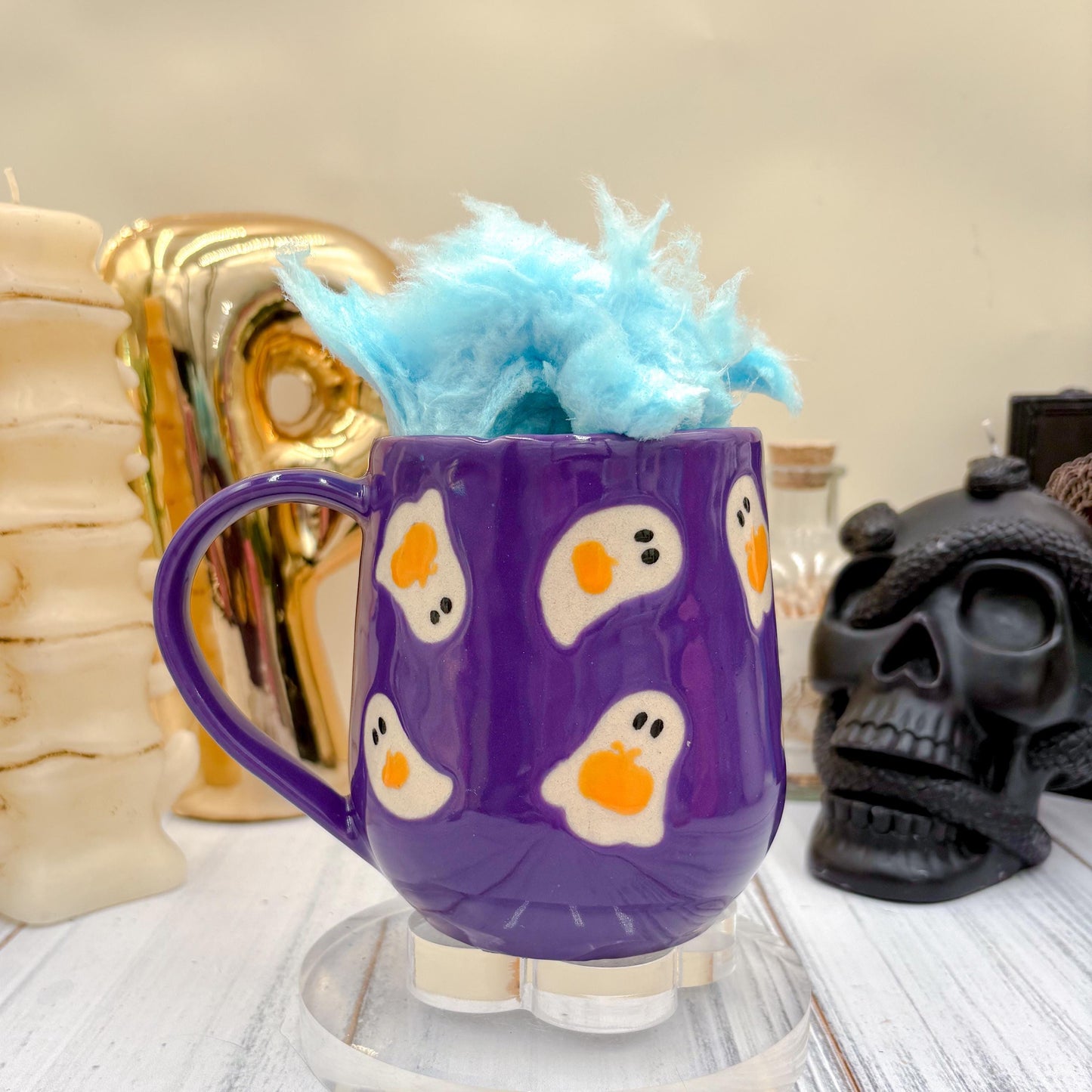 Dark Purple Ghost Pumkin Ceramic Mug, Autumn Gift For Her, Retro Fall Mug, Halloween Gift, Spooky Mug Handmade, Cute Autumn Mugs, Ghost Mug