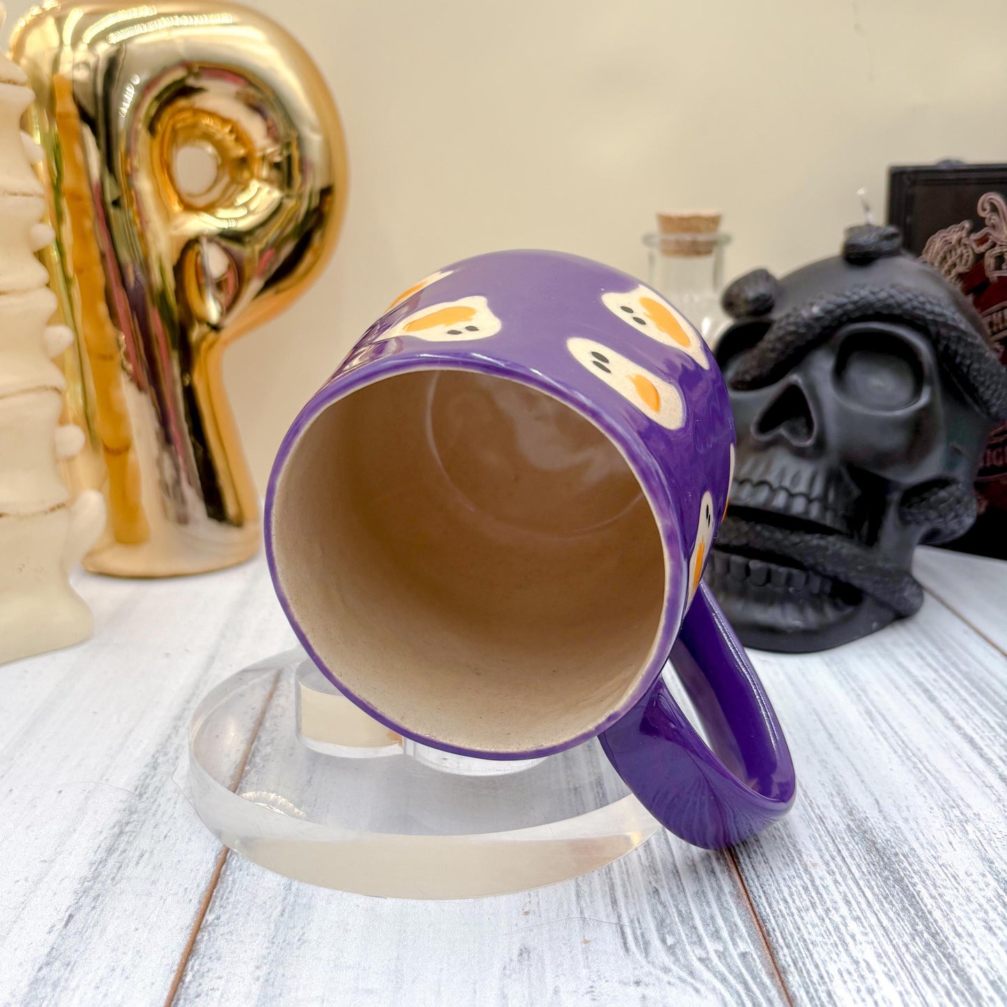 Dark Purple Ghost Pumkin Ceramic Mug, Autumn Gift For Her, Retro Fall Mug, Halloween Gift, Spooky Mug Handmade, Cute Autumn Mugs, Ghost Mug