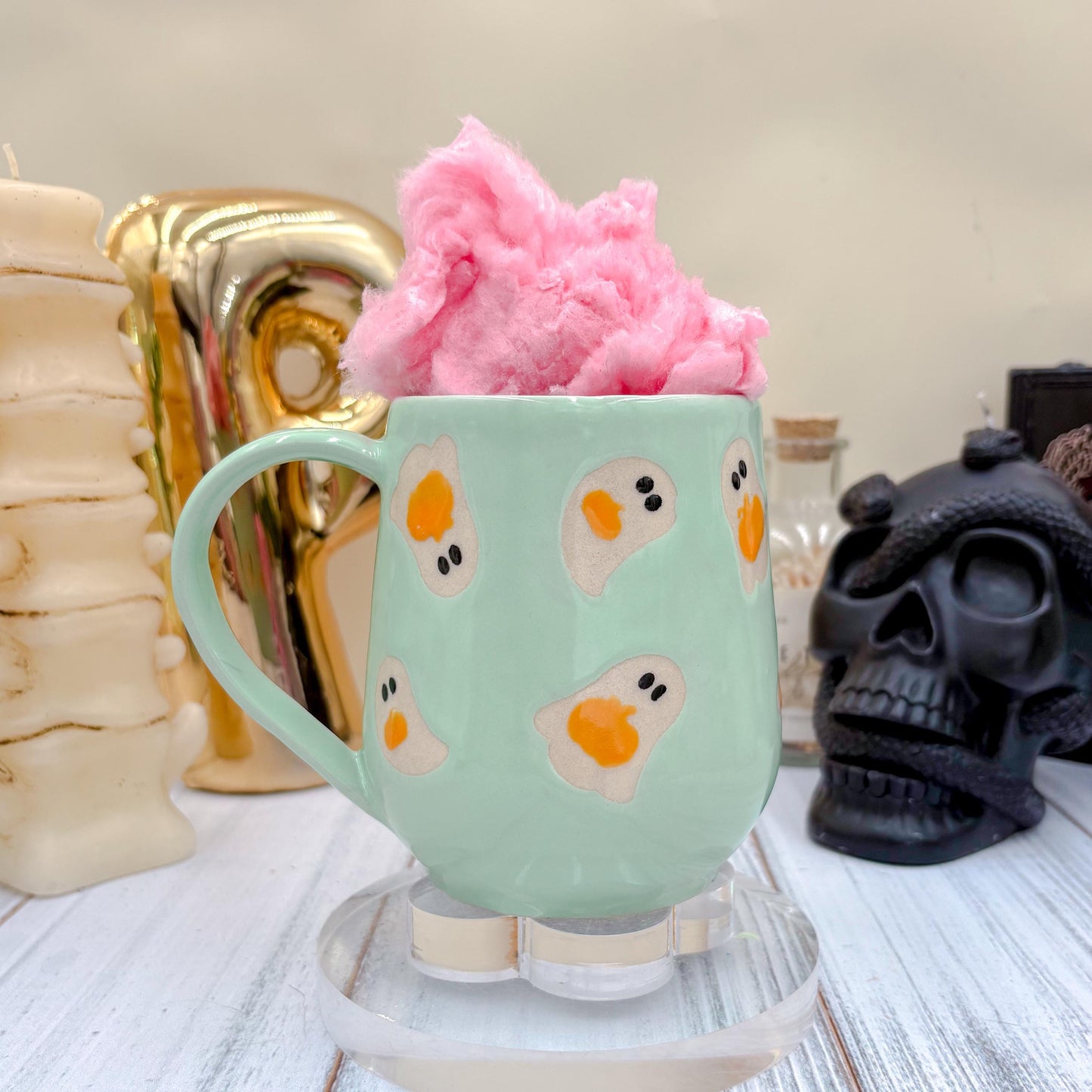 Aqua Ghost Pumkin Ceramic Mug, Autumn Gift For Her, Retro Fall Mug, Halloween Gift, Spooky Mug Handmade, Cute Autumn Mugs, Ghost Mug