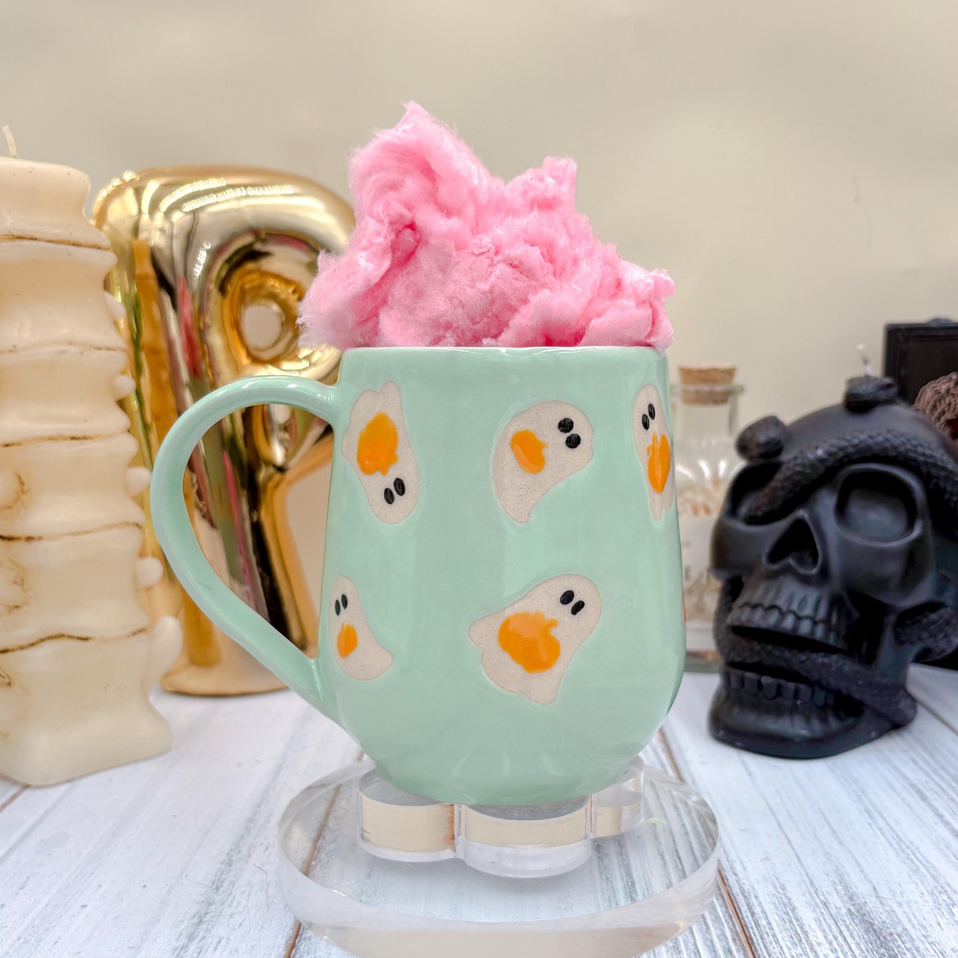 Aqua Ghost Pumkin Ceramic Mug, Autumn Gift For Her, Retro Fall Mug, Halloween Gift, Spooky Mug Handmade, Cute Autumn Mugs, Ghost Mug
