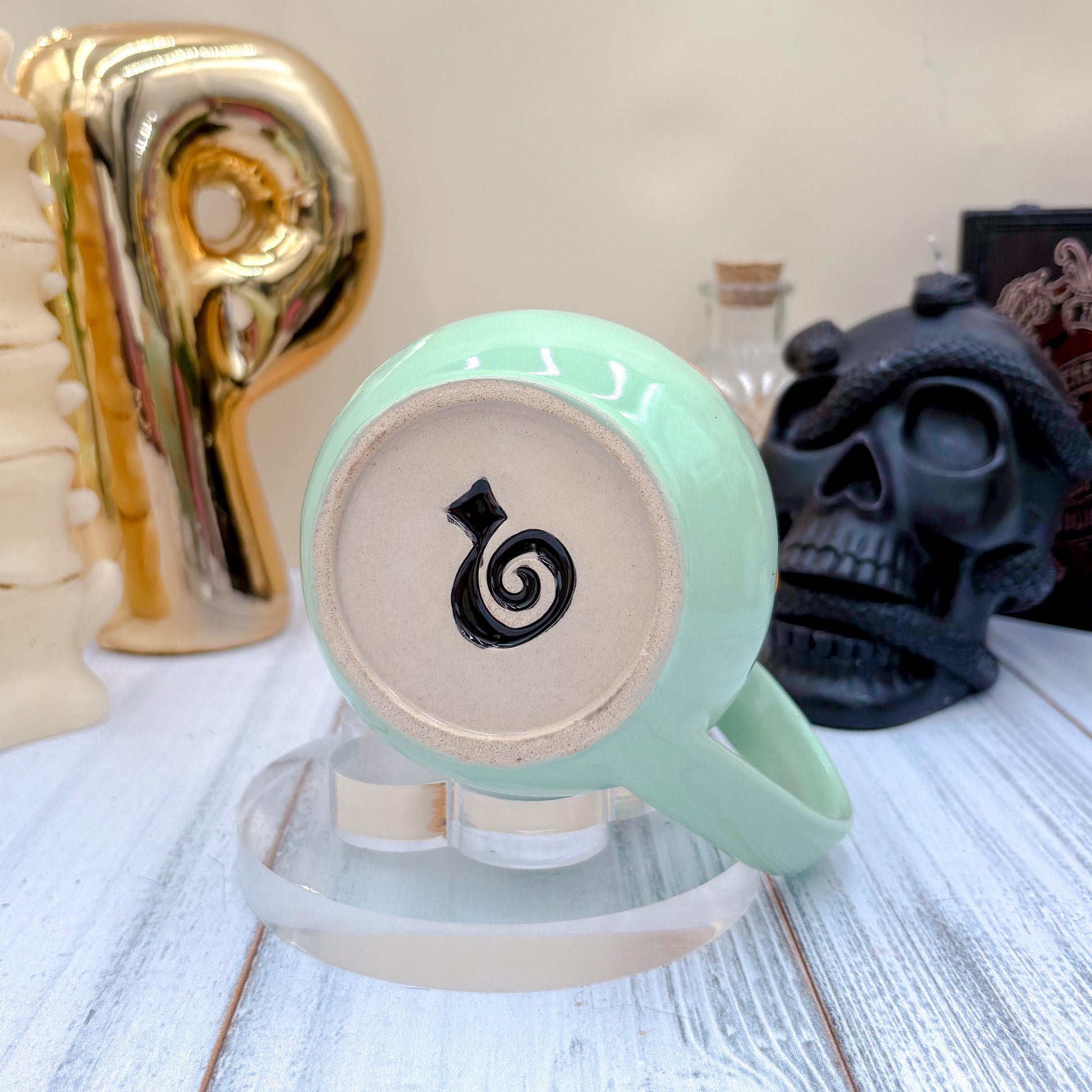 Aqua Ghost Pumkin Ceramic Mug, Autumn Gift For Her, Retro Fall Mug, Halloween Gift, Spooky Mug Handmade, Cute Autumn Mugs, Ghost Mug