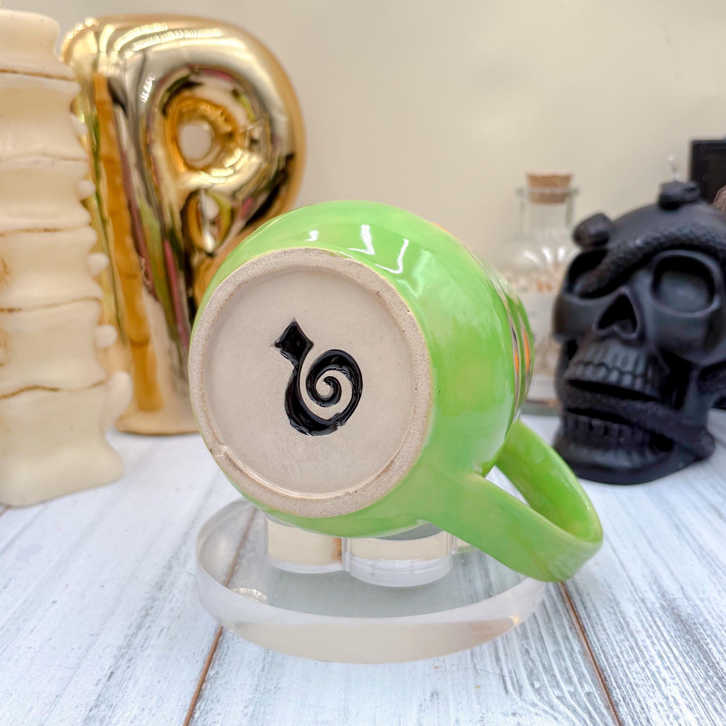 Green Ghost Pumkin Ceramic Mug, Autumn Gift For Her, Retro Fall Mug, Halloween Gift, Spooky Mug Handmade, Cute Autumn Mugs, Ghost Mug