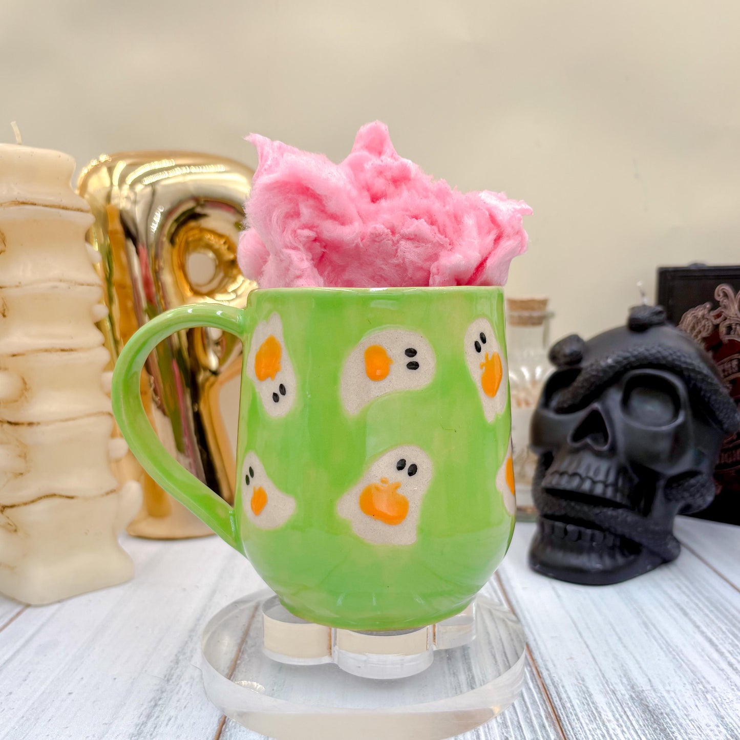 Green Ghost Pumkin Ceramic Mug, Autumn Gift For Her, Retro Fall Mug, Halloween Gift, Spooky Mug Handmade, Cute Autumn Mugs, Ghost Mug