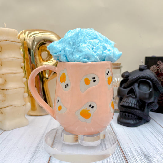 Peach Ghost Pumkin Ceramic Mug, Autumn Gift For Her, Retro Fall Mug, Halloween Gift, Spooky Mug Handmade, Cute Autumn Mugs, Ghost Mug