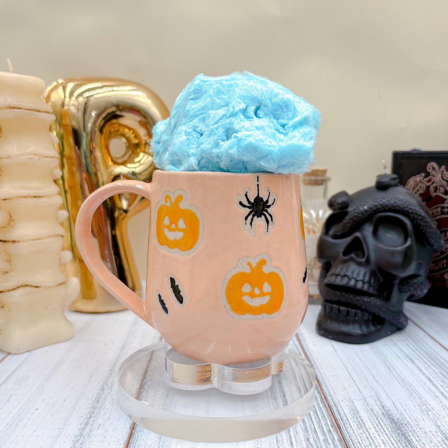 Peach Pumkin Ceramic Mug, Autumn Gift For Her, Retro Fall Mug, Halloween Gift, Spooky Mug Handmade, Cute Autumn Mugs, Pumpkin Ceramic Mug
