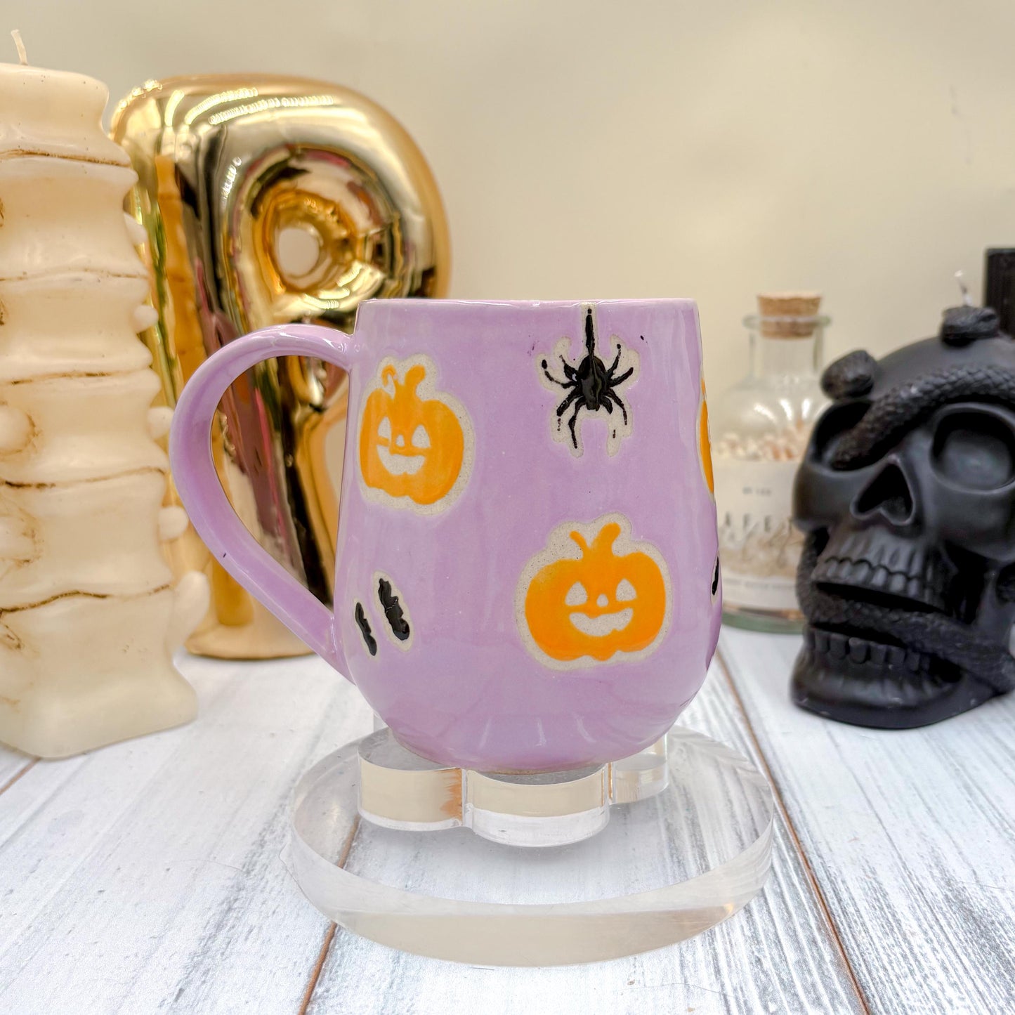 Purple Pumkin Ceramic Mug, Autumn Gift For Her, Retro Fall Mug, Halloween Gift, Spooky Mug Handmade, Cute Autumn Mugs, Pumpkin Ceramic Mug
