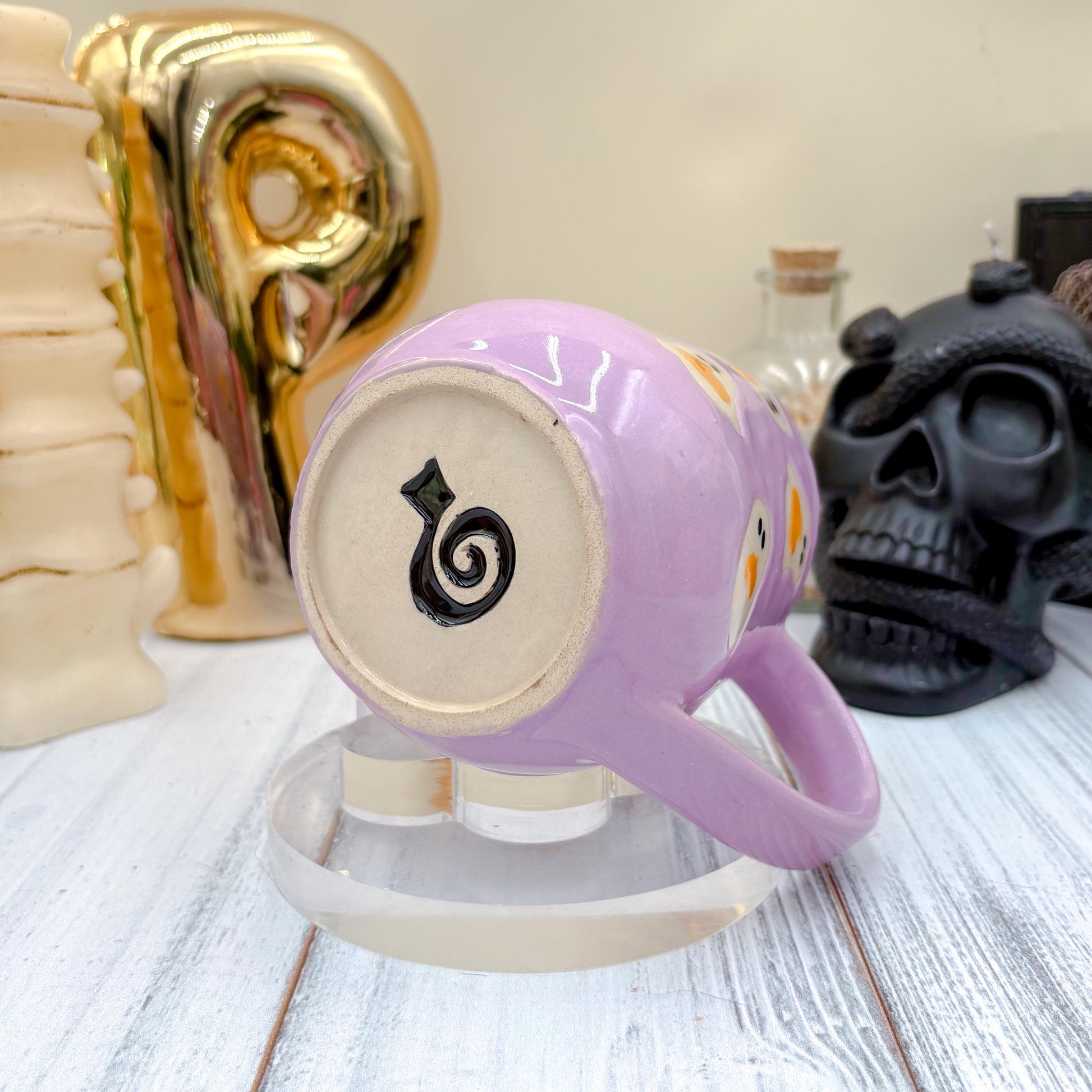 Purple Ghost Pumkin Ceramic Mug, Autumn Gift For Her, Retro Fall Mug, Halloween Gift, Spooky Mug Handmade, Cute Autumn Mugs, Ghost Mug