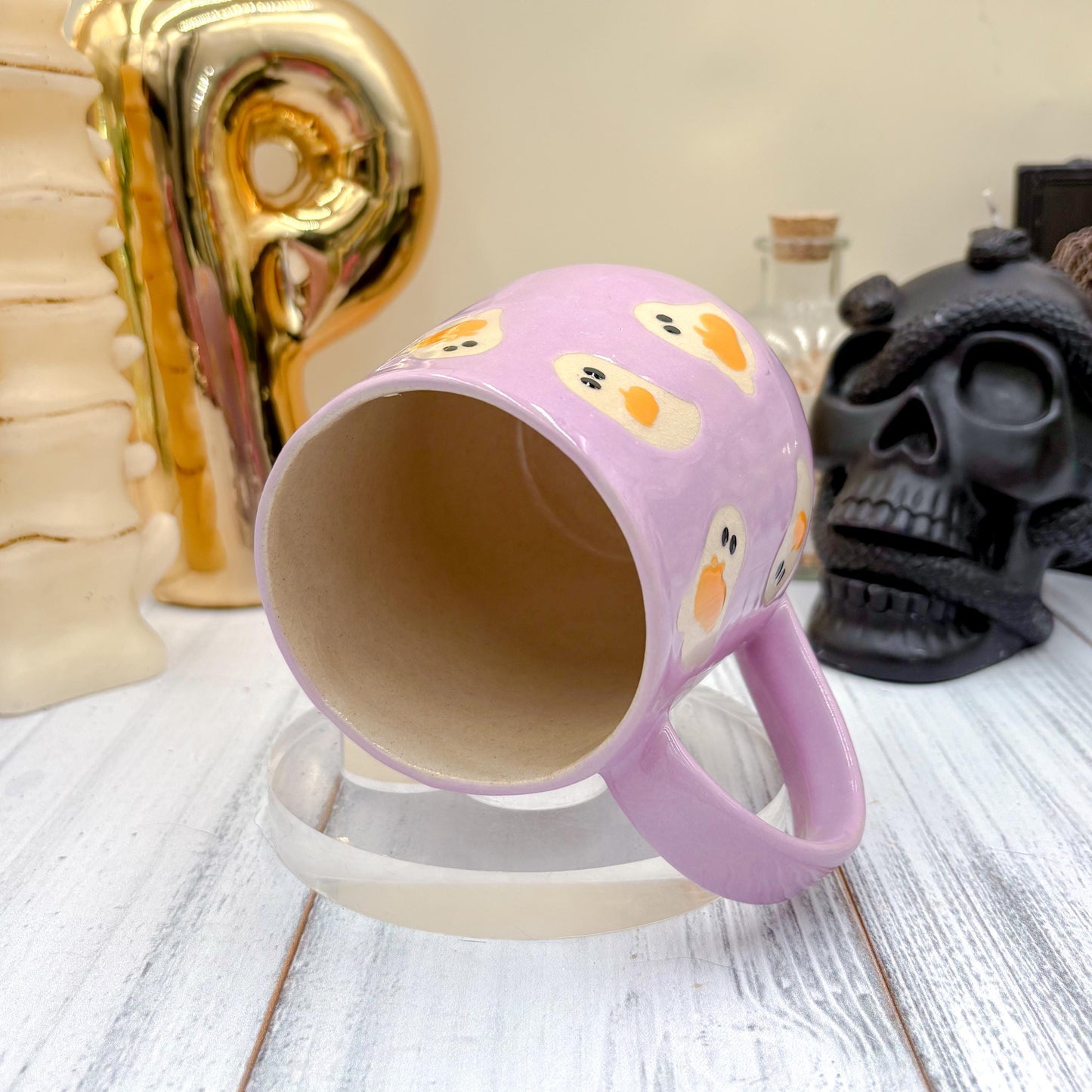 Purple Ghost Pumkin Ceramic Mug, Autumn Gift For Her, Retro Fall Mug, Halloween Gift, Spooky Mug Handmade, Cute Autumn Mugs, Ghost Mug