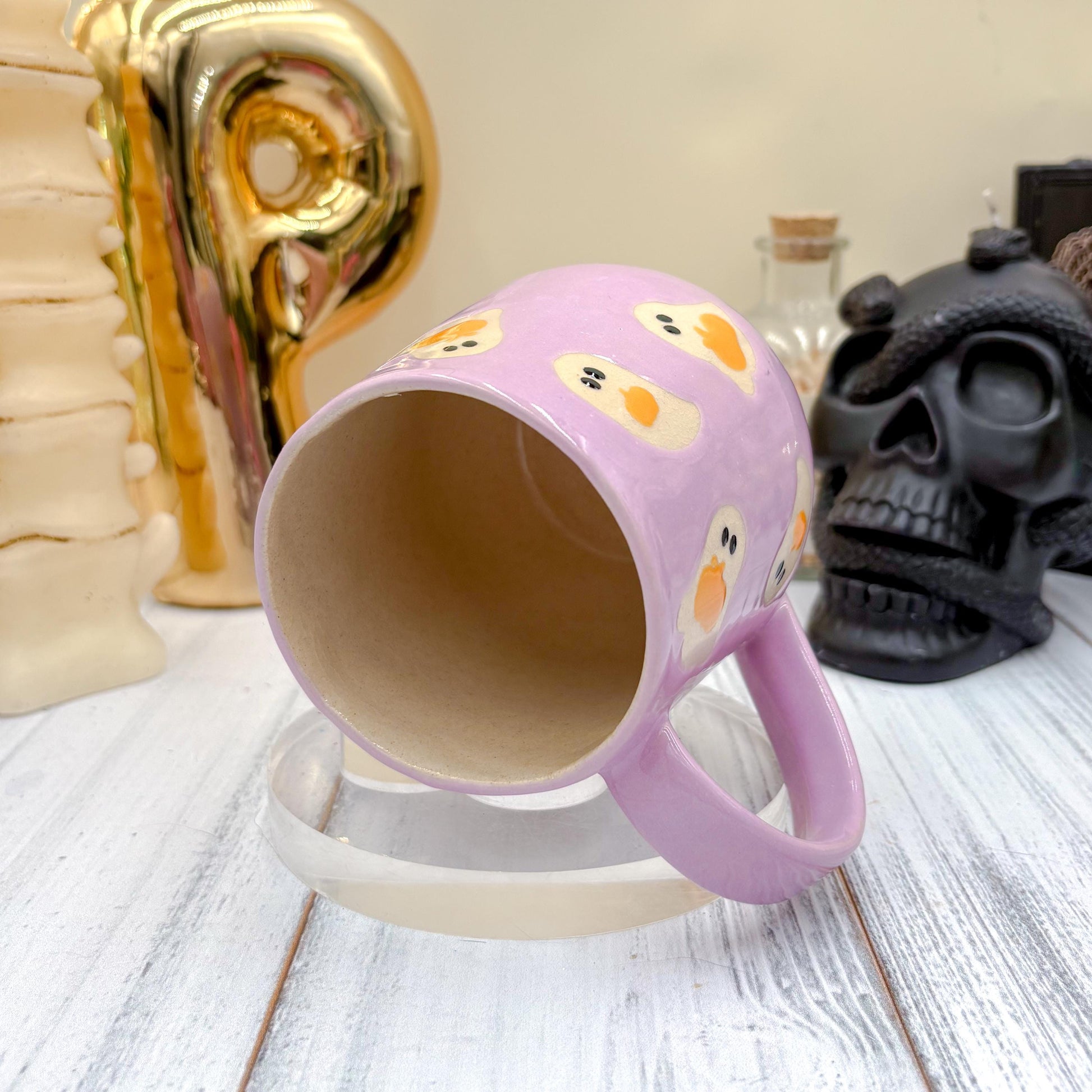 Purple Ghost Pumkin Ceramic Mug, Autumn Gift For Her, Retro Fall Mug, Halloween Gift, Spooky Mug Handmade, Cute Autumn Mugs, Ghost Mug