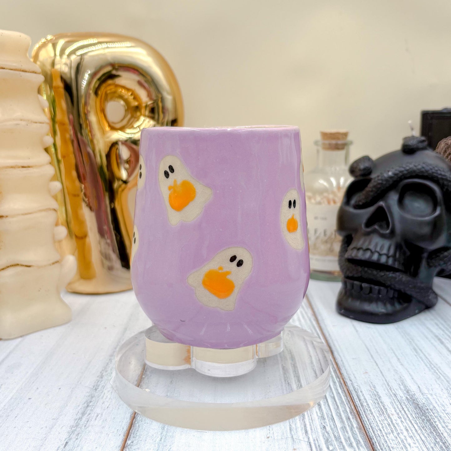 Purple Ghost Pumkin Ceramic Mug, Autumn Gift For Her, Retro Fall Mug, Halloween Gift, Spooky Mug Handmade, Cute Autumn Mugs, Ghost Mug
