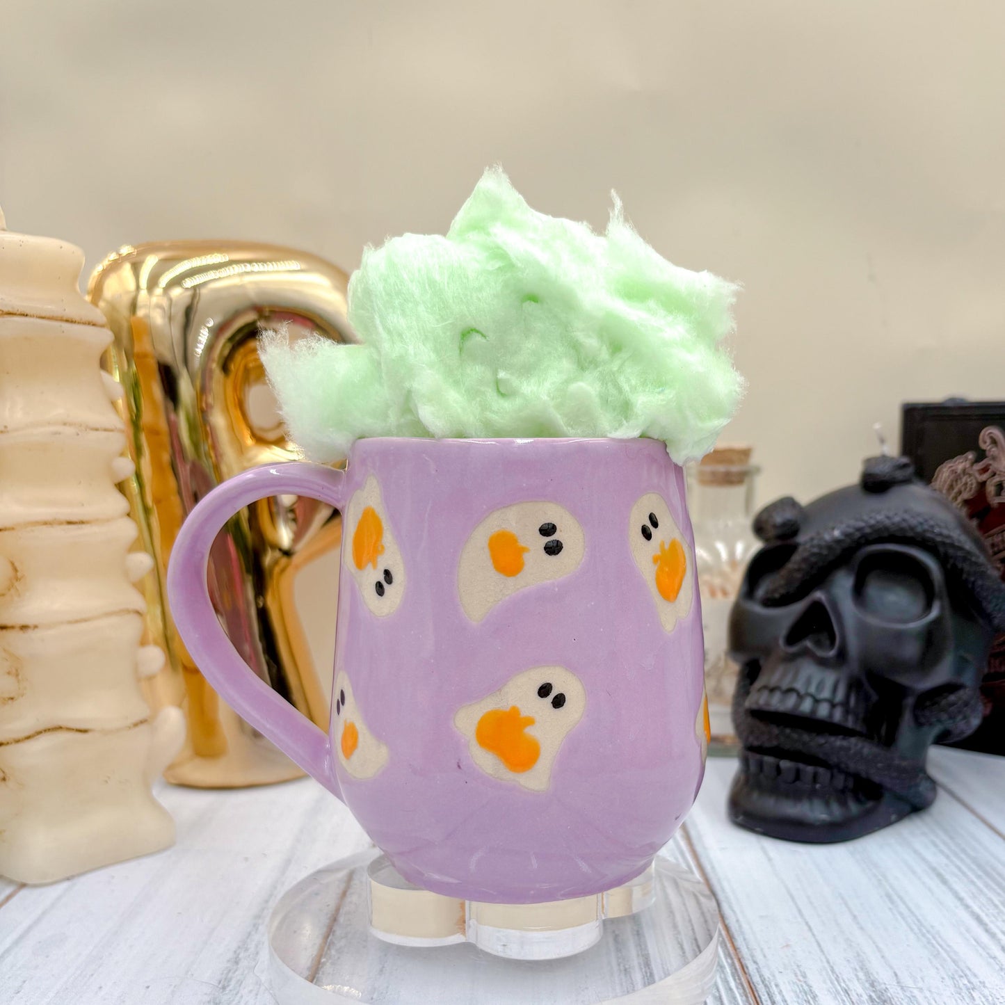 Purple Ghost Pumkin Ceramic Mug, Autumn Gift For Her, Retro Fall Mug, Halloween Gift, Spooky Mug Handmade, Cute Autumn Mugs, Ghost Mug