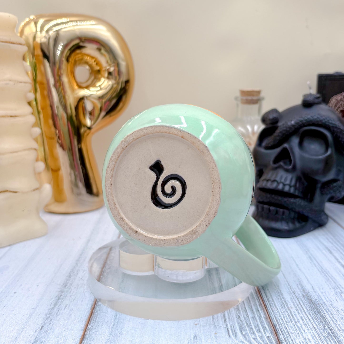 Aqua Pumkin Ceramic Mug, Autumn Gift For Her, Retro Fall Mug, Halloween Gift, Spooky Mug Handmade, Cute Autumn Mugs, Pumpkin Ceramic Mug