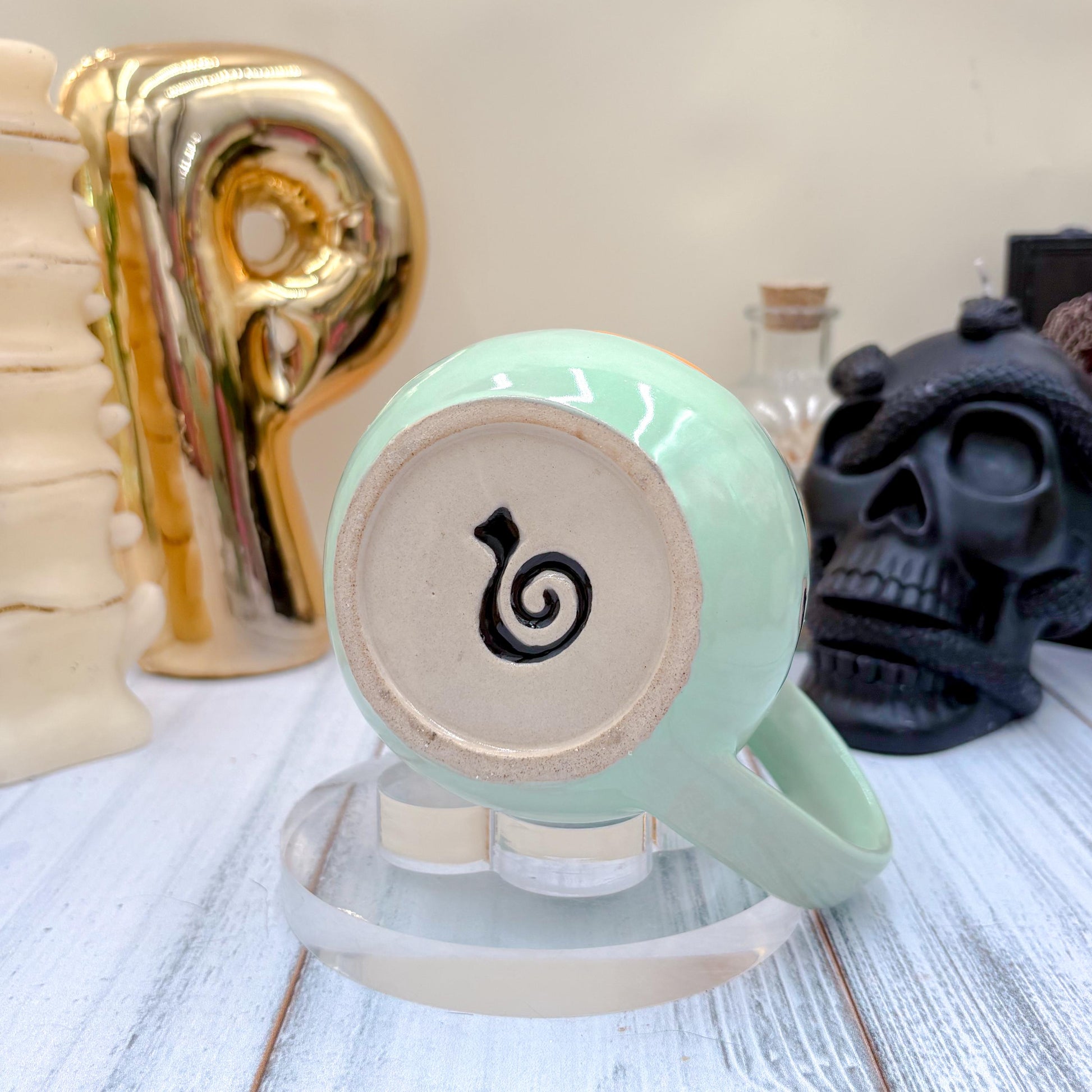 Aqua Pumkin Ceramic Mug, Autumn Gift For Her, Retro Fall Mug, Halloween Gift, Spooky Mug Handmade, Cute Autumn Mugs, Pumpkin Ceramic Mug