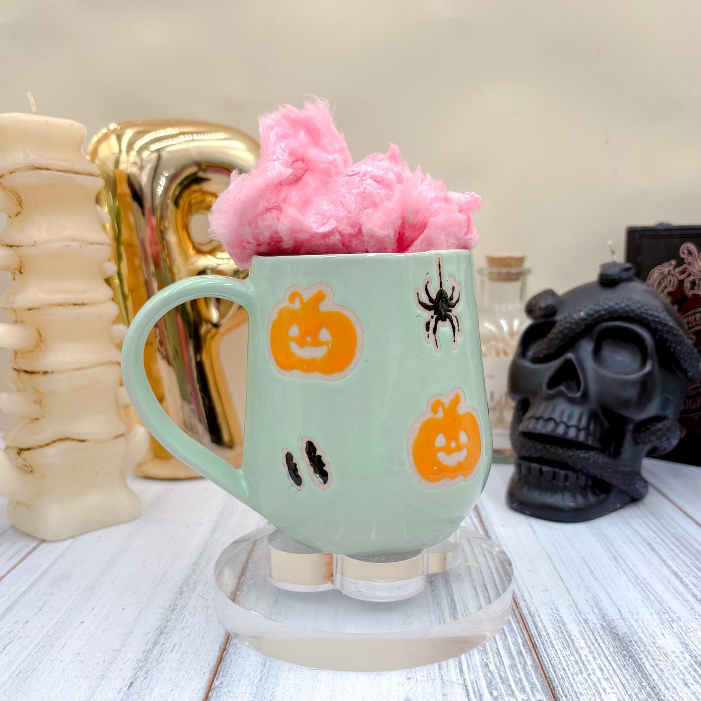 Aqua Pumkin Ceramic Mug, Autumn Gift For Her, Retro Fall Mug, Halloween Gift, Spooky Mug Handmade, Cute Autumn Mugs, Pumpkin Ceramic Mug