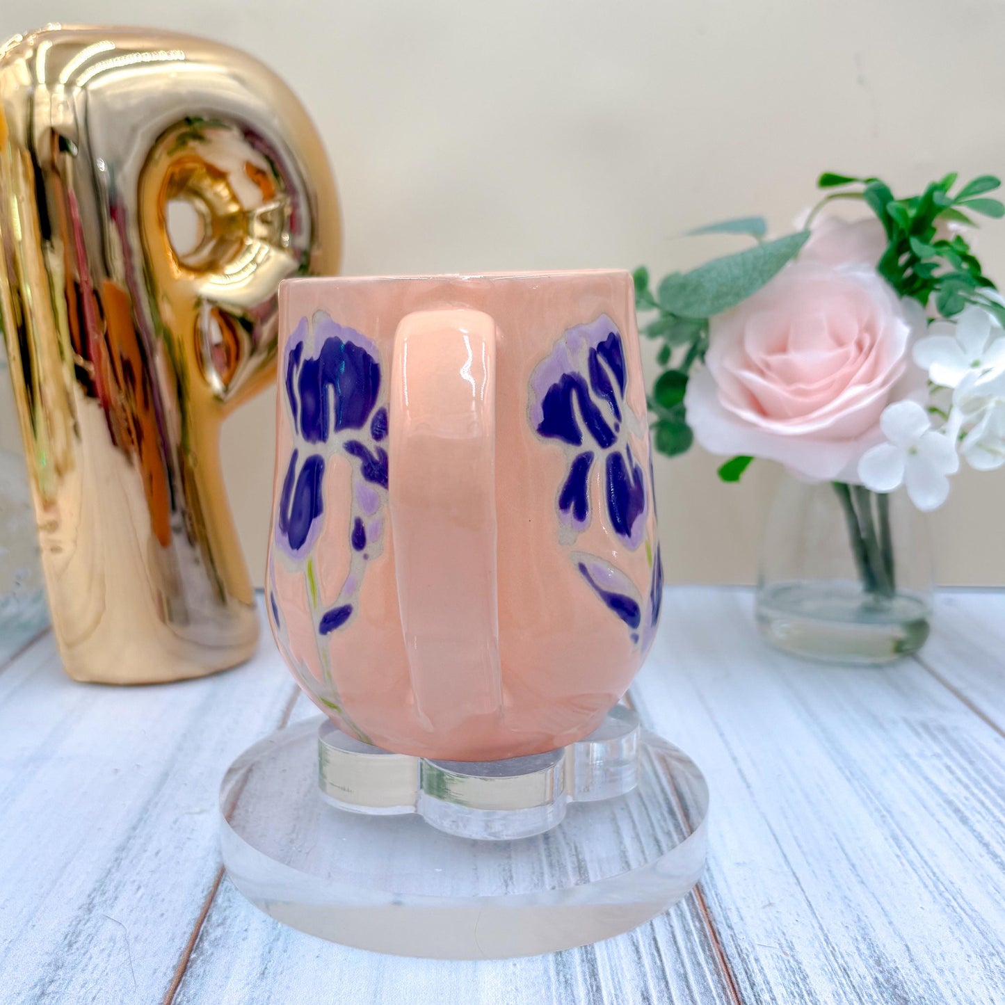 Peach Iris Ceramic Mug, Purple Iris Ceramic Mug, Flower Lover Gift, Purple Iris Flower, Gardener Gift Idea, Flower Home Decor, Cute Mug