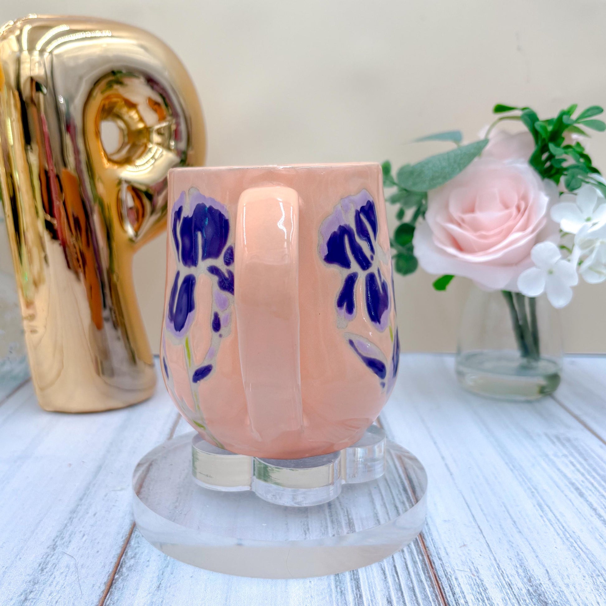 Peach Iris Ceramic Mug, Purple Iris Ceramic Mug, Flower Lover Gift, Purple Iris Flower, Gardener Gift Idea, Flower Home Decor, Cute Mug