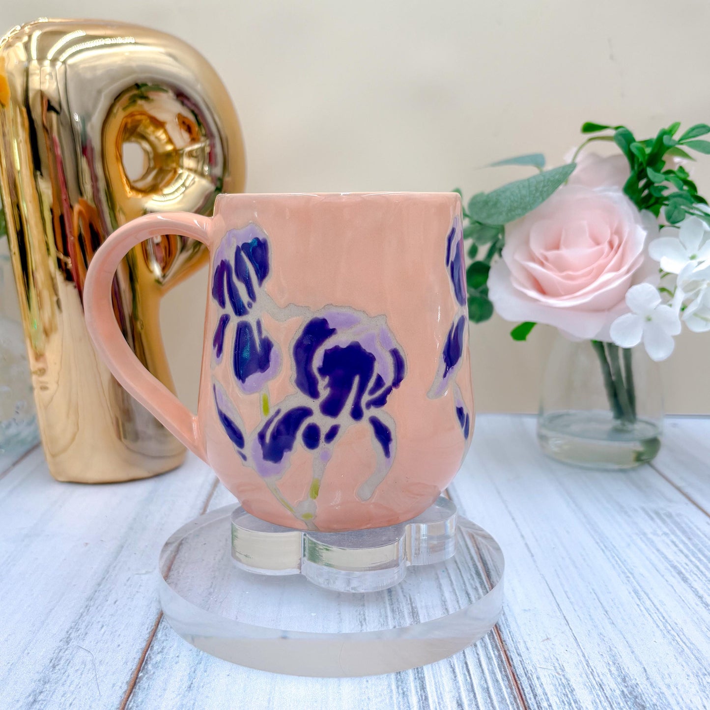 Peach Iris Ceramic Mug, Purple Iris Ceramic Mug, Flower Lover Gift, Purple Iris Flower, Gardener Gift Idea, Flower Home Decor, Cute Mug