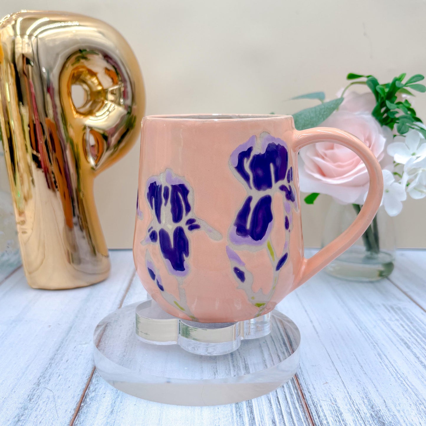 Peach Iris Ceramic Mug, Purple Iris Ceramic Mug, Flower Lover Gift, Purple Iris Flower, Gardener Gift Idea, Flower Home Decor, Cute Mug