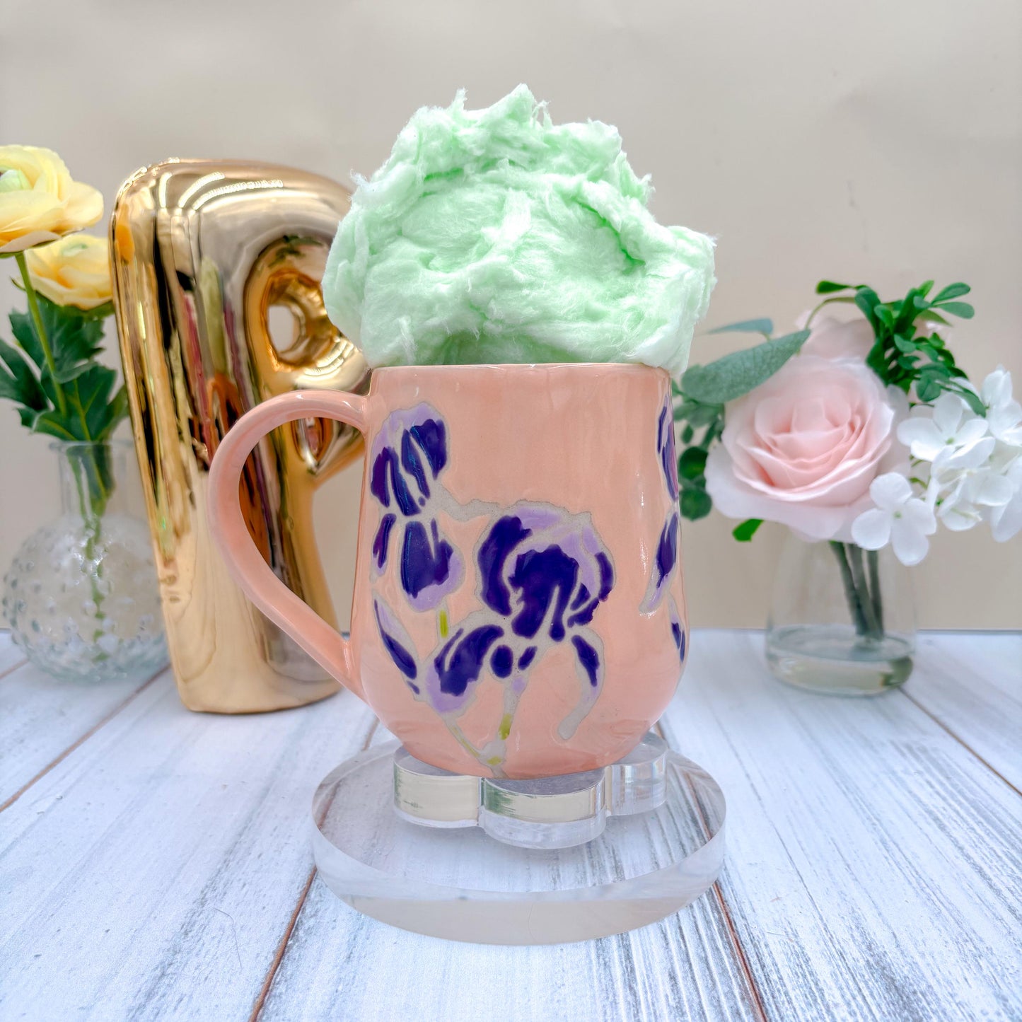 Peach Iris Ceramic Mug, Purple Iris Ceramic Mug, Flower Lover Gift, Purple Iris Flower, Gardener Gift Idea, Flower Home Decor, Cute Mug