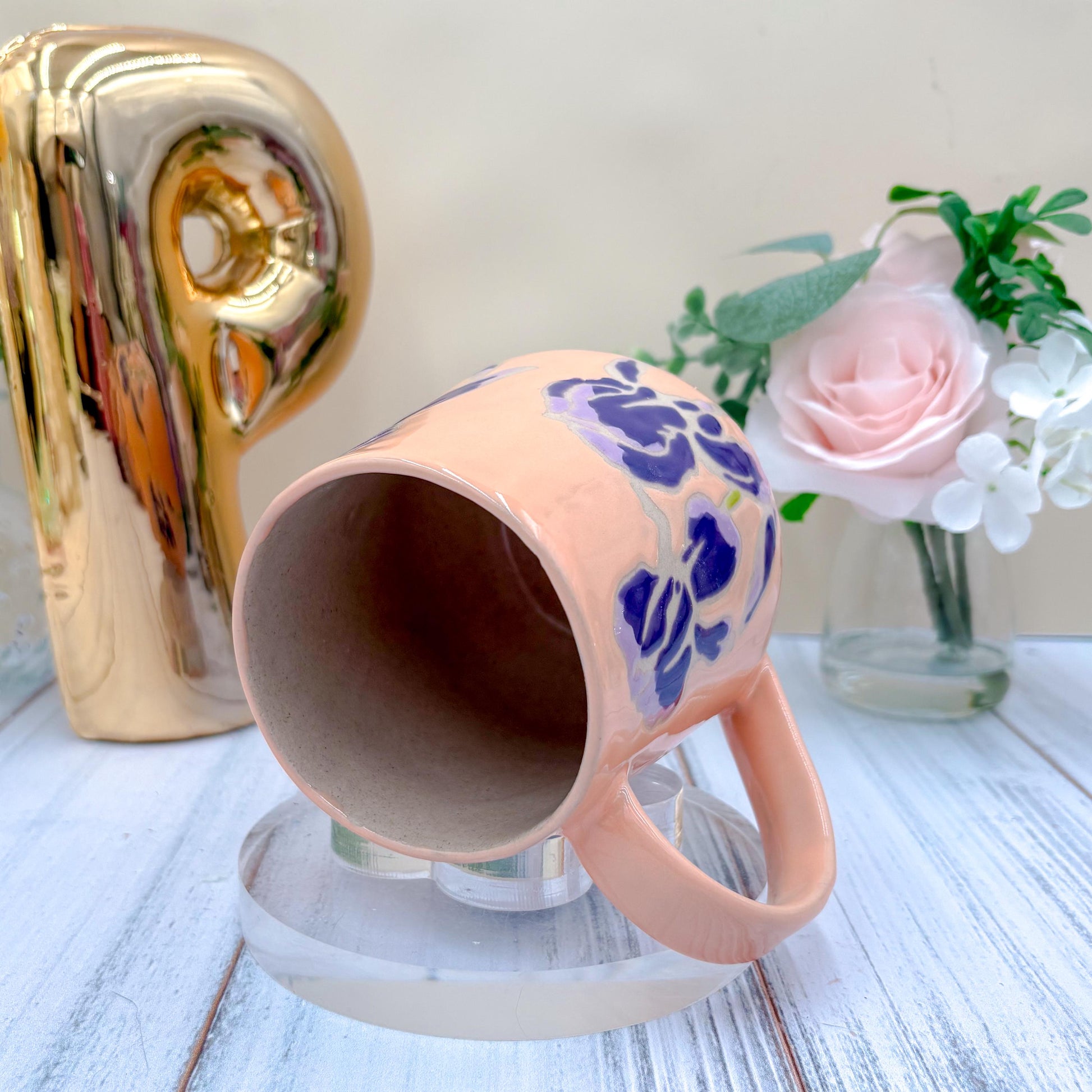 Peach Iris Ceramic Mug, Purple Iris Ceramic Mug, Flower Lover Gift, Purple Iris Flower, Gardener Gift Idea, Flower Home Decor, Cute Mug