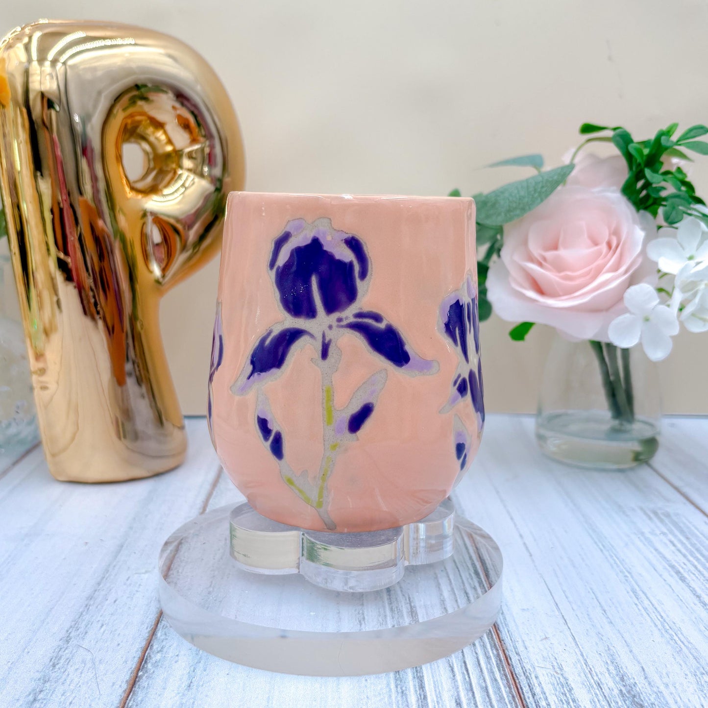 Peach Iris Ceramic Mug, Purple Iris Ceramic Mug, Flower Lover Gift, Purple Iris Flower, Gardener Gift Idea, Flower Home Decor, Cute Mug