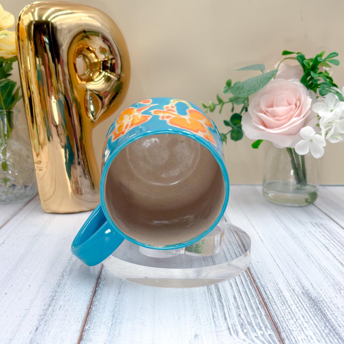 Teal Iris Ceramic Mug, Orange Iris Ceramic Mug, Flower Lover Gift, Orange Iris Flower, Gardener Gift Idea, Flower Home Decor, Cute Mug