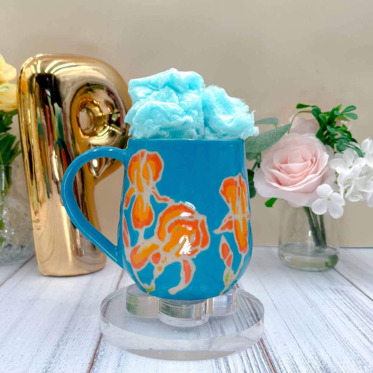 Teal Iris Ceramic Mug, Orange Iris Ceramic Mug, Flower Lover Gift, Orange Iris Flower, Gardener Gift Idea, Flower Home Decor, Cute Mug