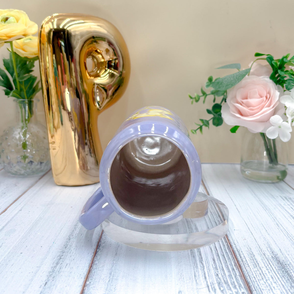 Lavender Iris Ceramic Tumbler, Yellow Iris Ceramic Mug, Flower Lover Gift, Yellow Iris Flower, Gardener Gift Idea, Flower Decor, Cute Mug