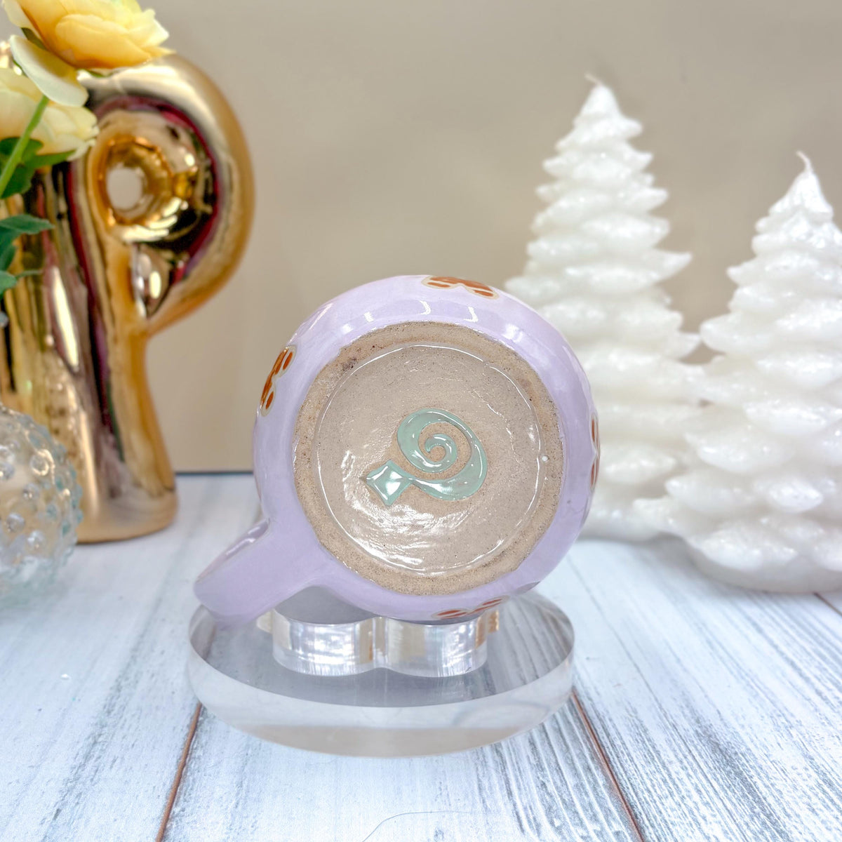 Purple Gingerbread Ceramic Mug, Winter Coffee Mug, Christmas Mug Ceramic Handmade, Stoneware Mug, Holiday Cup, Cozy Cabin Gift, Winter Gift