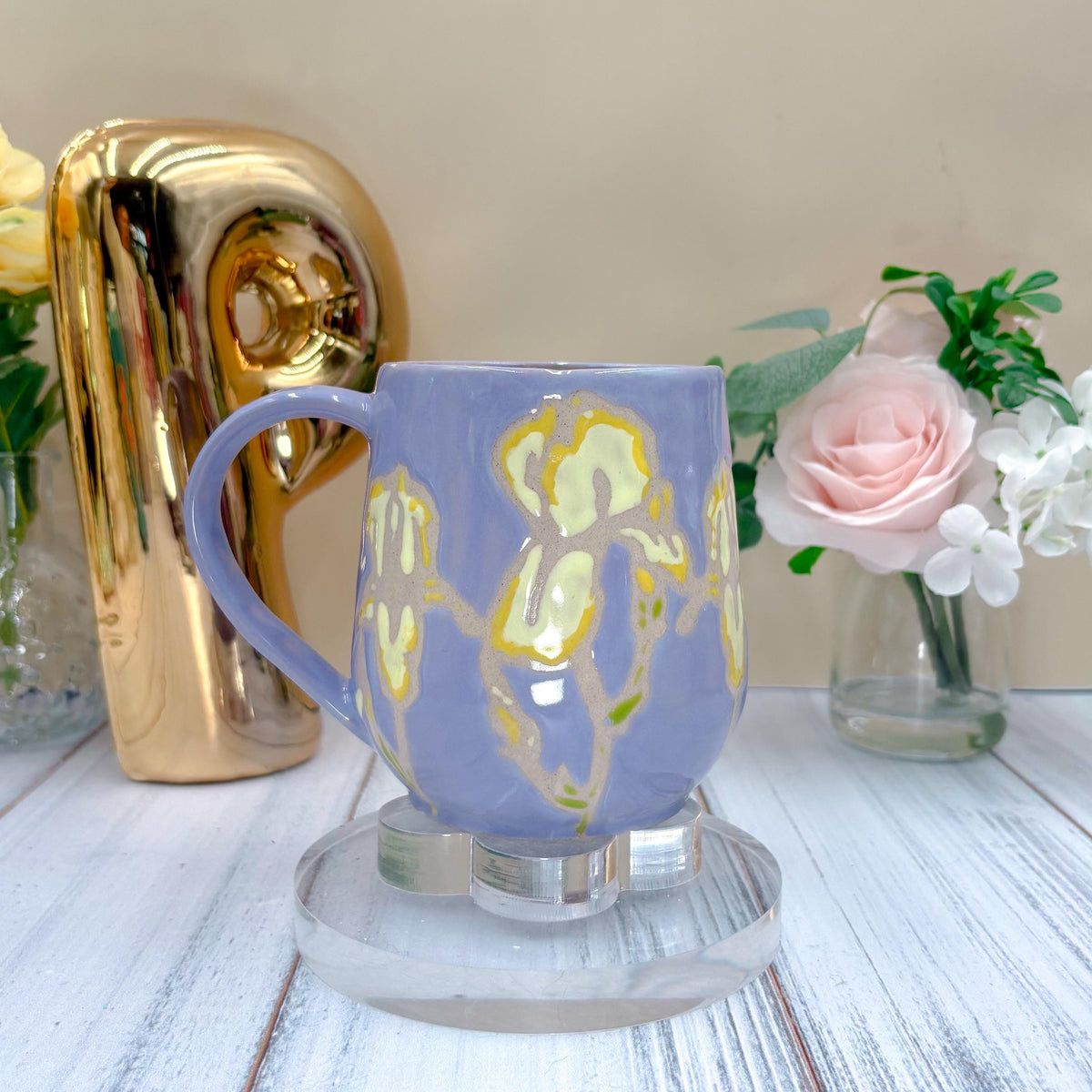 Lavender Iris Ceramic Mug, Yellow Iris Ceramic Mug, Flower Lover Gift, Yellow Iris Flower, Gardener Gift Idea, Flower Home Decor, Cute Mug
