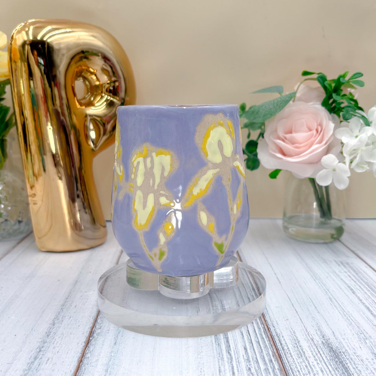 Lavender Iris Ceramic Mug, Yellow Iris Ceramic Mug, Flower Lover Gift, Yellow Iris Flower, Gardener Gift Idea, Flower Home Decor, Cute Mug