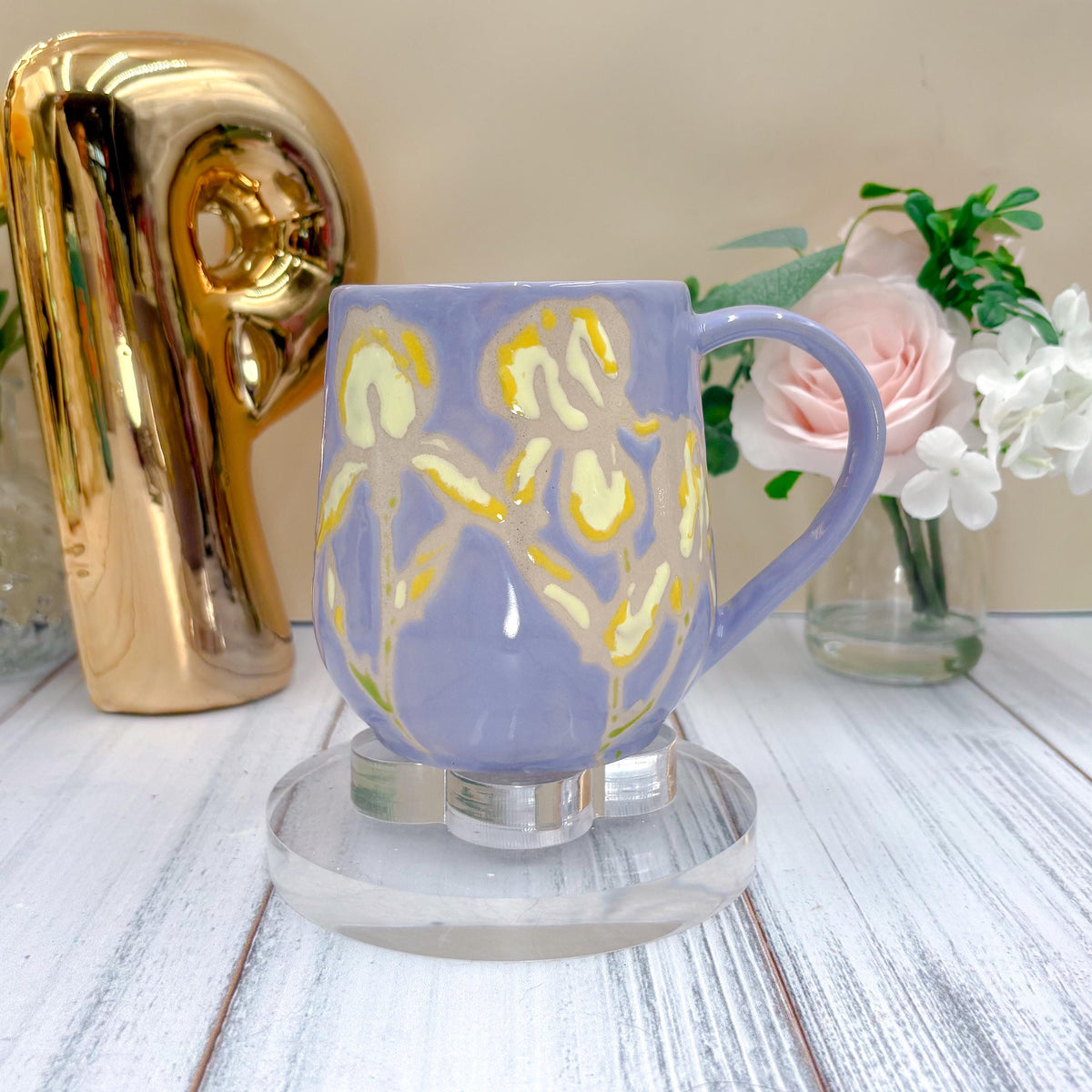 Lavender Iris Ceramic Mug, Yellow Iris Ceramic Mug, Flower Lover Gift, Yellow Iris Flower, Gardener Gift Idea, Flower Home Decor, Cute Mug