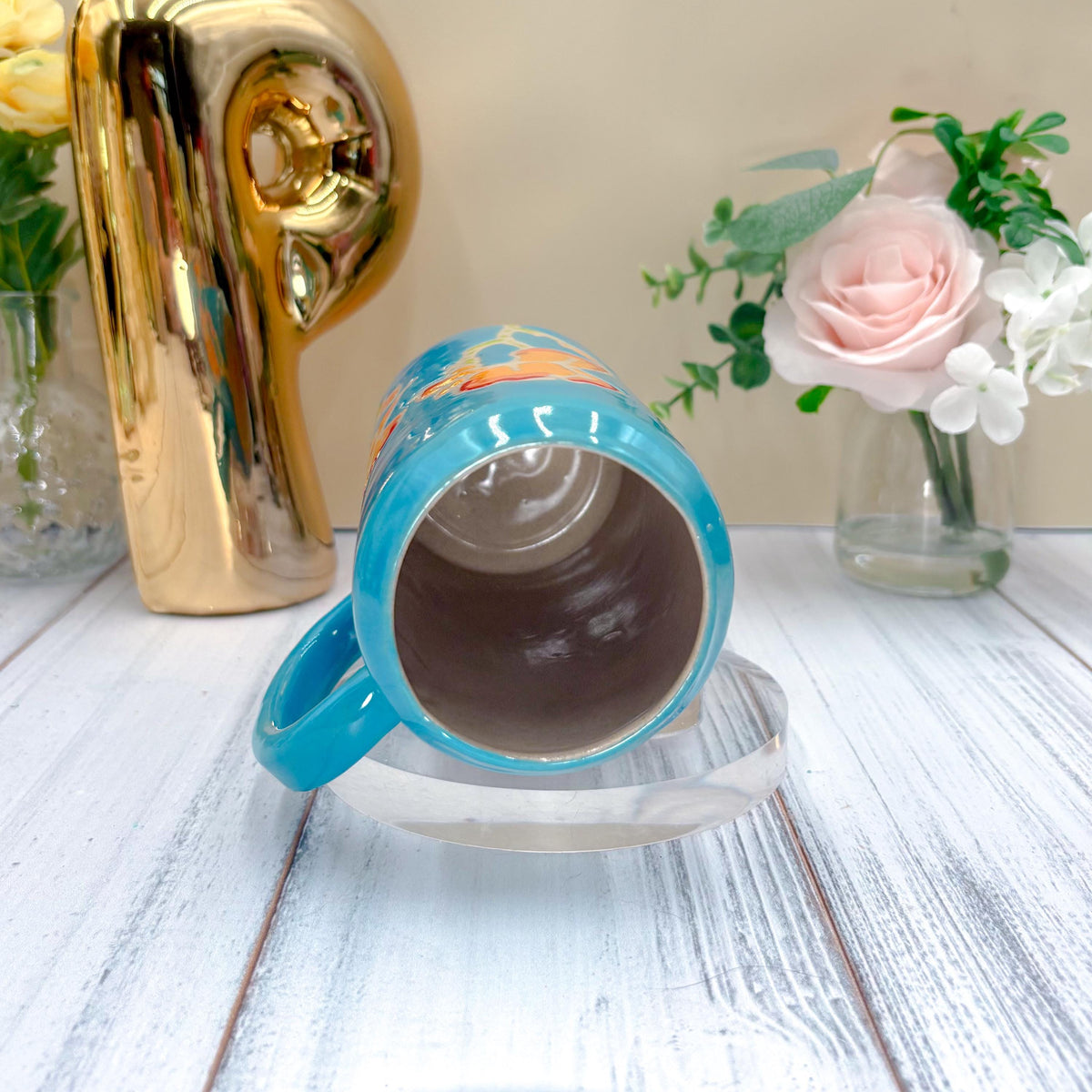 Teal Iris Ceramic Tumbler, Orange Iris Ceramic Mug, Flower Lover Gift, Orange Iris Flower, Gardener Gift Idea, Flower Home Decor, Cute Mug