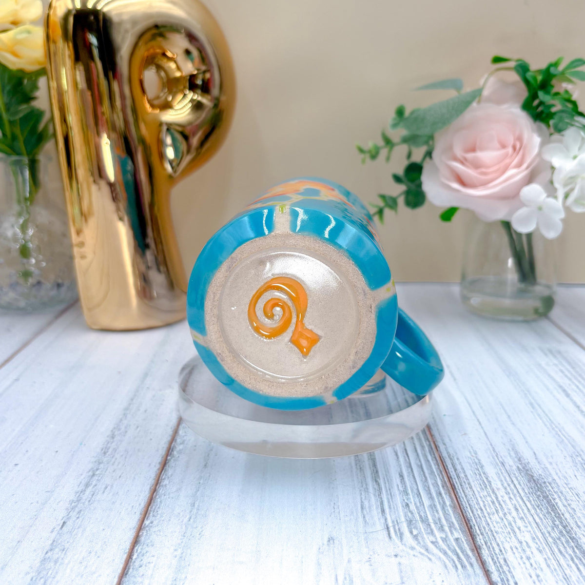 Teal Iris Ceramic Tumbler, Orange Iris Ceramic Mug, Flower Lover Gift, Orange Iris Flower, Gardener Gift Idea, Flower Home Decor, Cute Mug