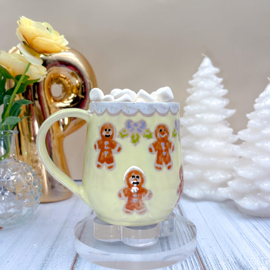 Yellow Gingerbread Ceramic Mug, Winter Coffee Mug, Christmas Mug Ceramic Handmade, Stoneware Mug, Holiday Cup, Cozy Cabin Gift, Winter Gift