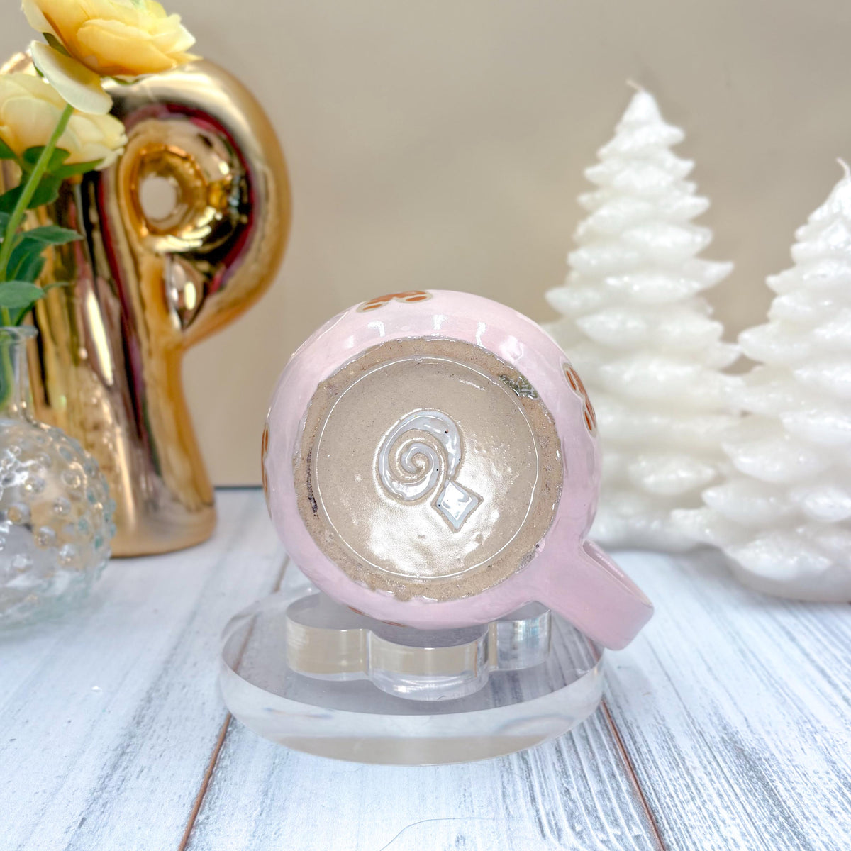 Pink Gingerbread Ceramic Mug, Winter Coffee Mug, Christmas Mug Ceramic Handmade, Stoneware Mug, Holiday Cup, Cozy Cabin Gift, Winter Gift