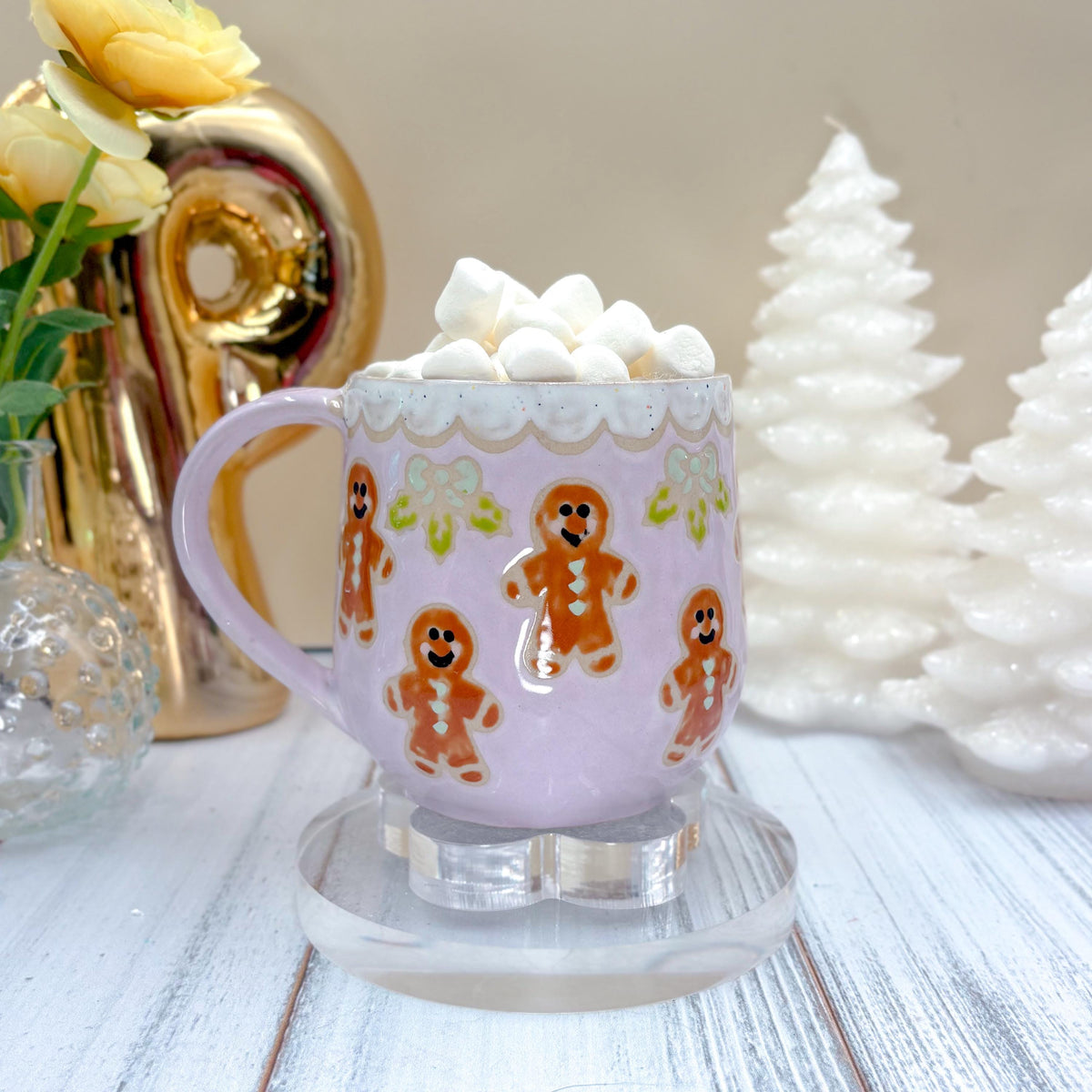Purple Gingerbread Ceramic Mug, Winter Coffee Mug, Christmas Mug Ceramic Handmade, Stoneware Mug, Holiday Cup, Cozy Cabin Gift, Winter Gift