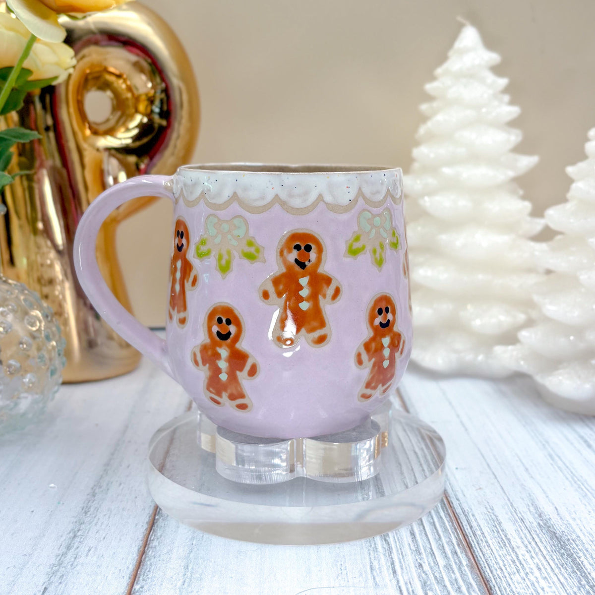 Purple Gingerbread Ceramic Mug, Winter Coffee Mug, Christmas Mug Ceramic Handmade, Stoneware Mug, Holiday Cup, Cozy Cabin Gift, Winter Gift
