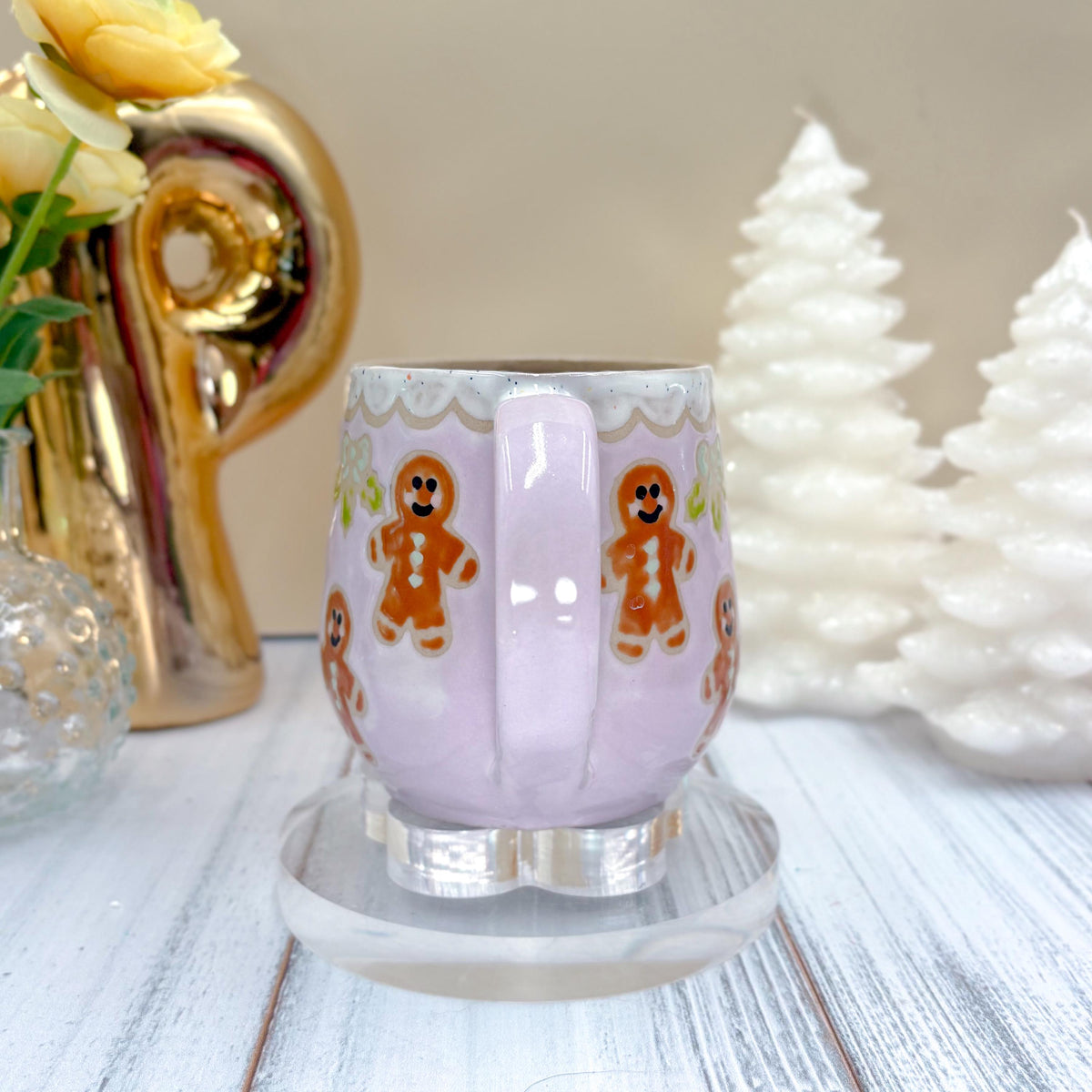 Purple Gingerbread Ceramic Mug, Winter Coffee Mug, Christmas Mug Ceramic Handmade, Stoneware Mug, Holiday Cup, Cozy Cabin Gift, Winter Gift